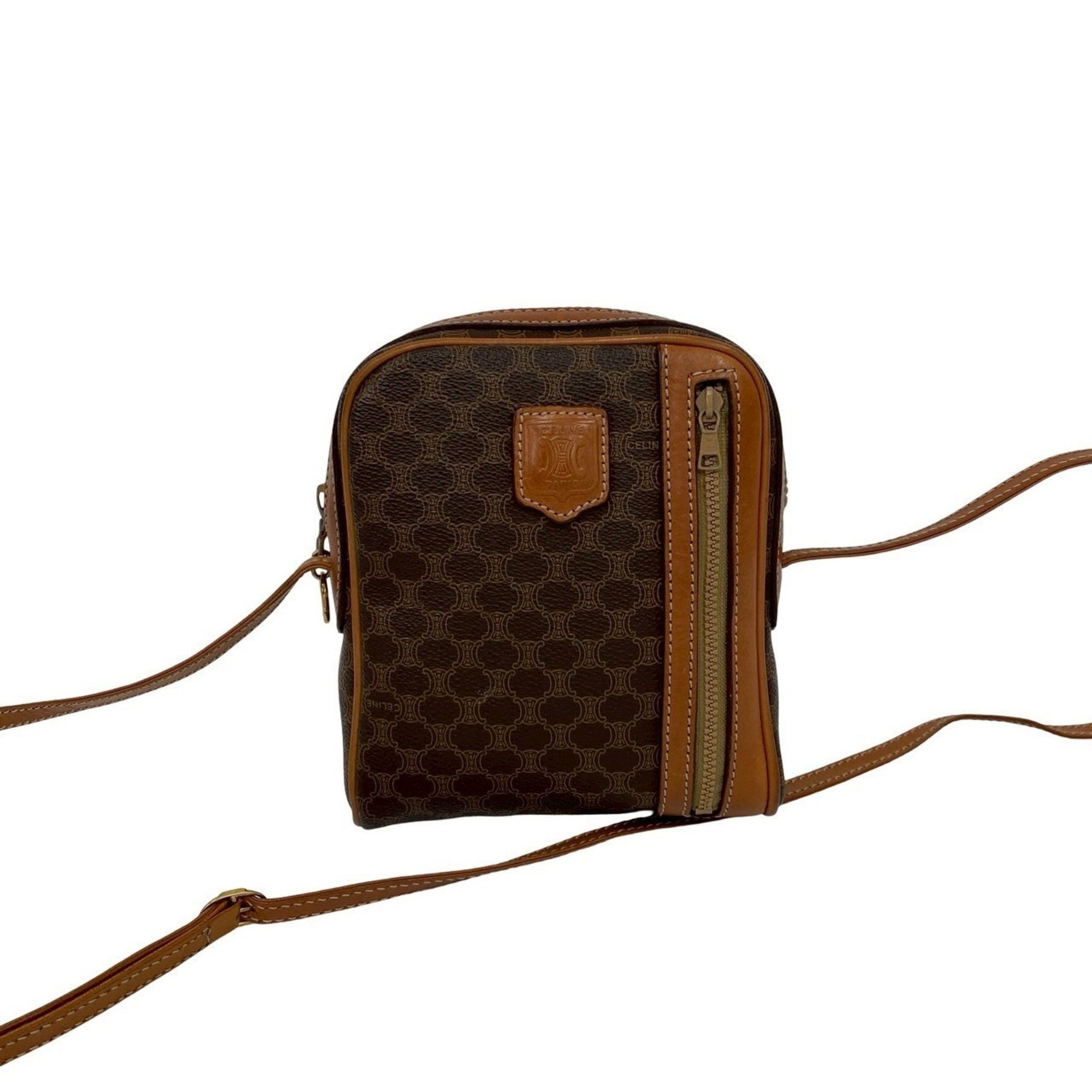 CELINE Vintage Macadam Blason with Triomphe Logo Leather Mini Shoulder Bag/Pochette