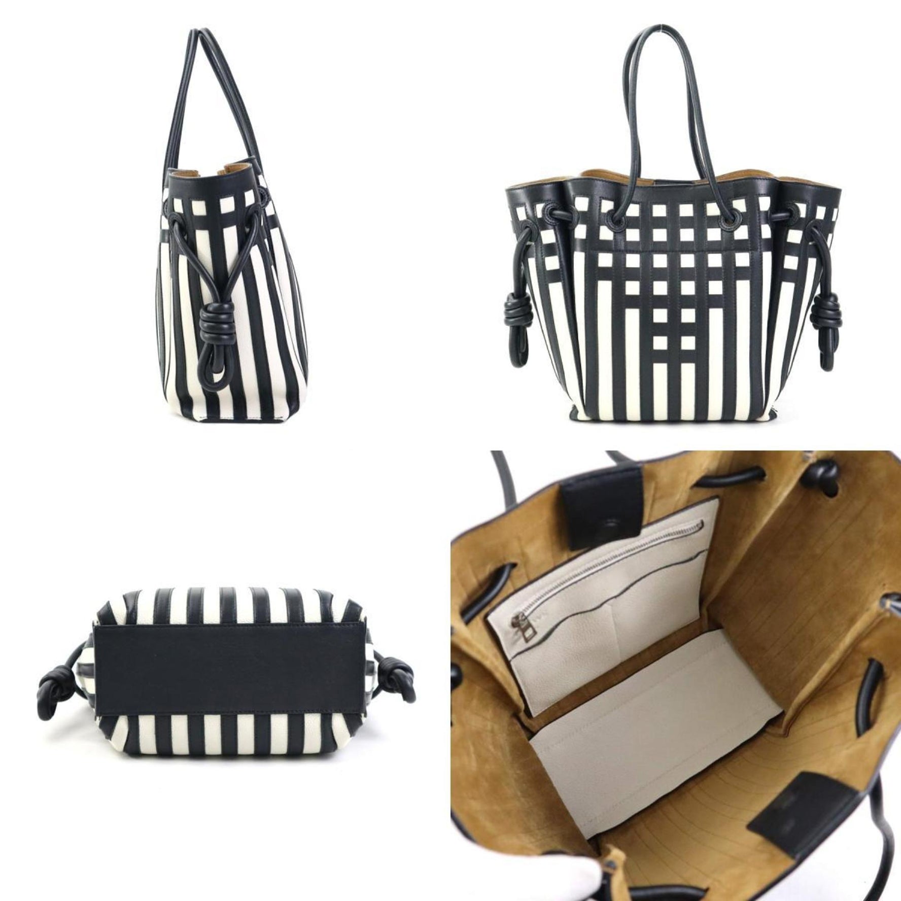 LOEWE Handbag Tote Bag Flamenco Knot Leather Black White