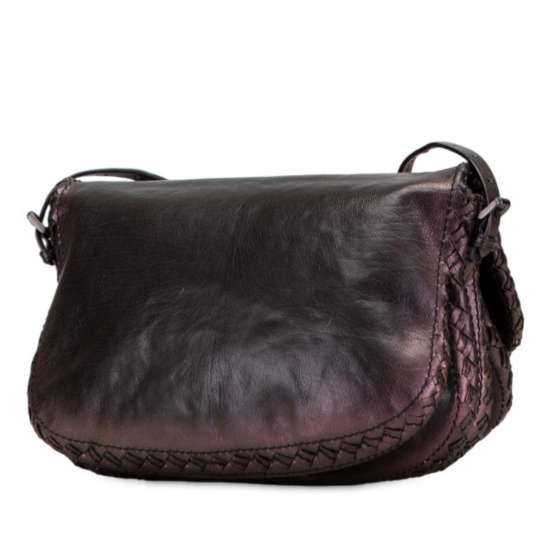 Bottega Veneta Intrecciato Gradient Crossbody Shoulder Bag in Black and Purple Leather