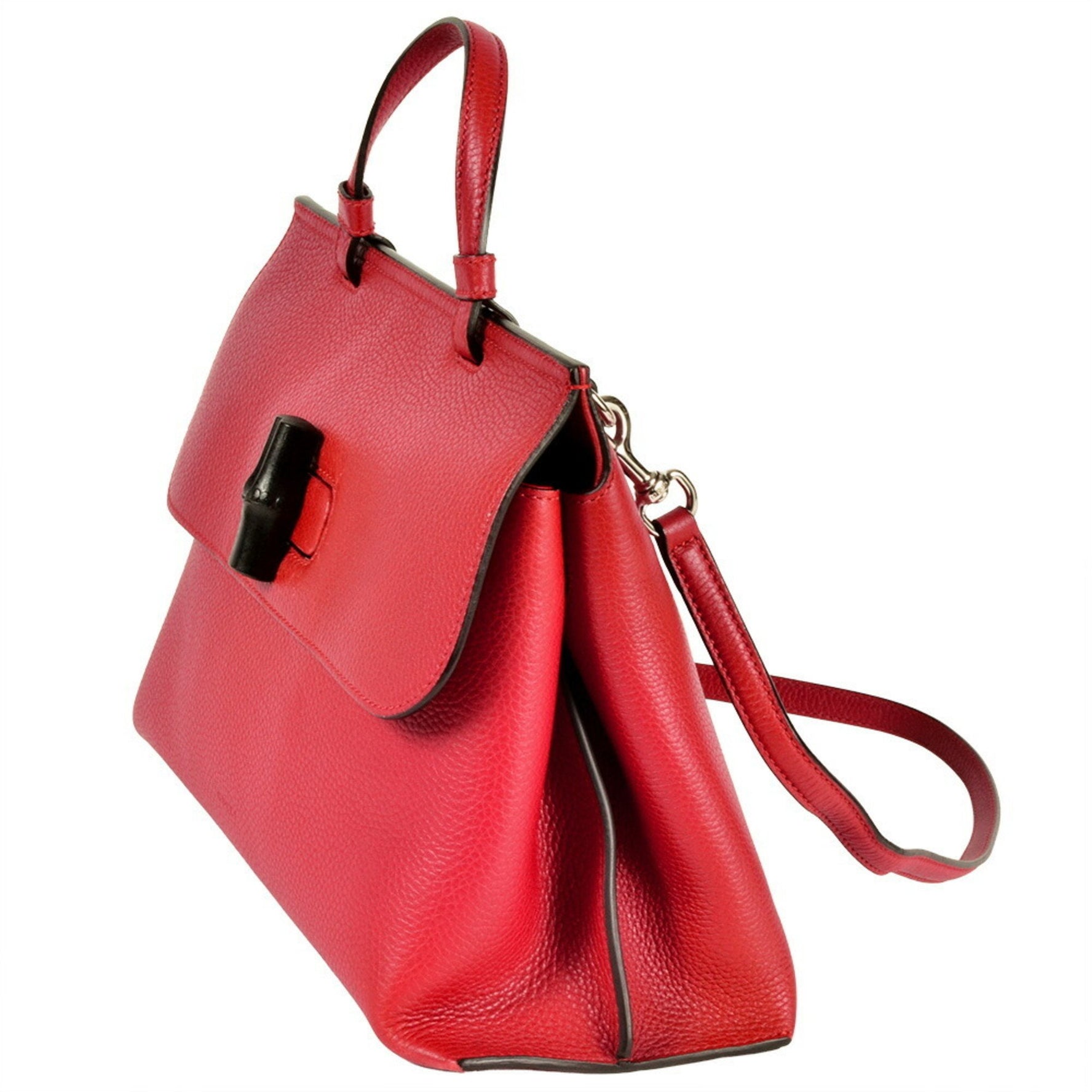 Gucci Daily Handbag Leather Bamboo Red