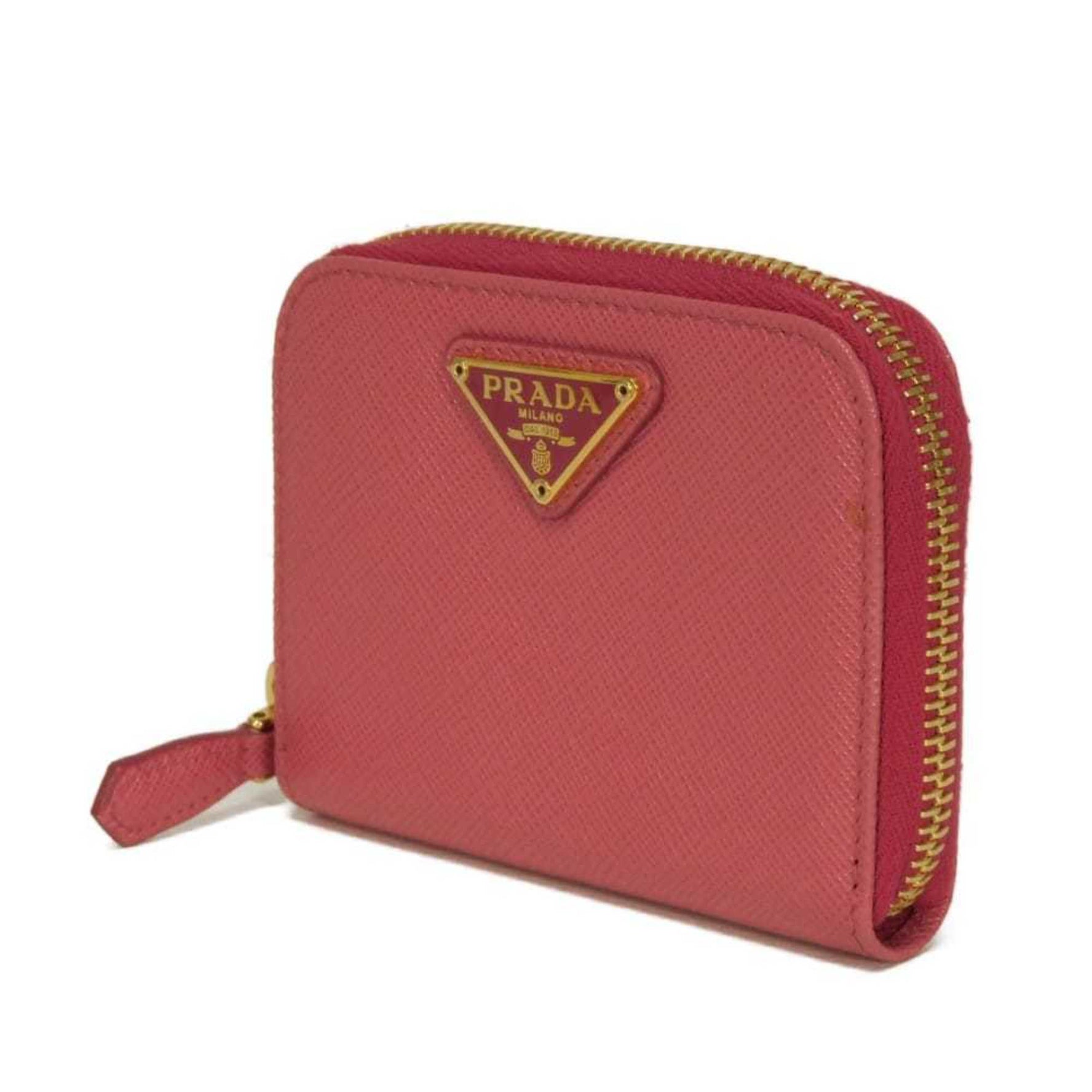 Prada Saffiano Coin Purse, Round Card Case, Triangle, Peony, QHH
