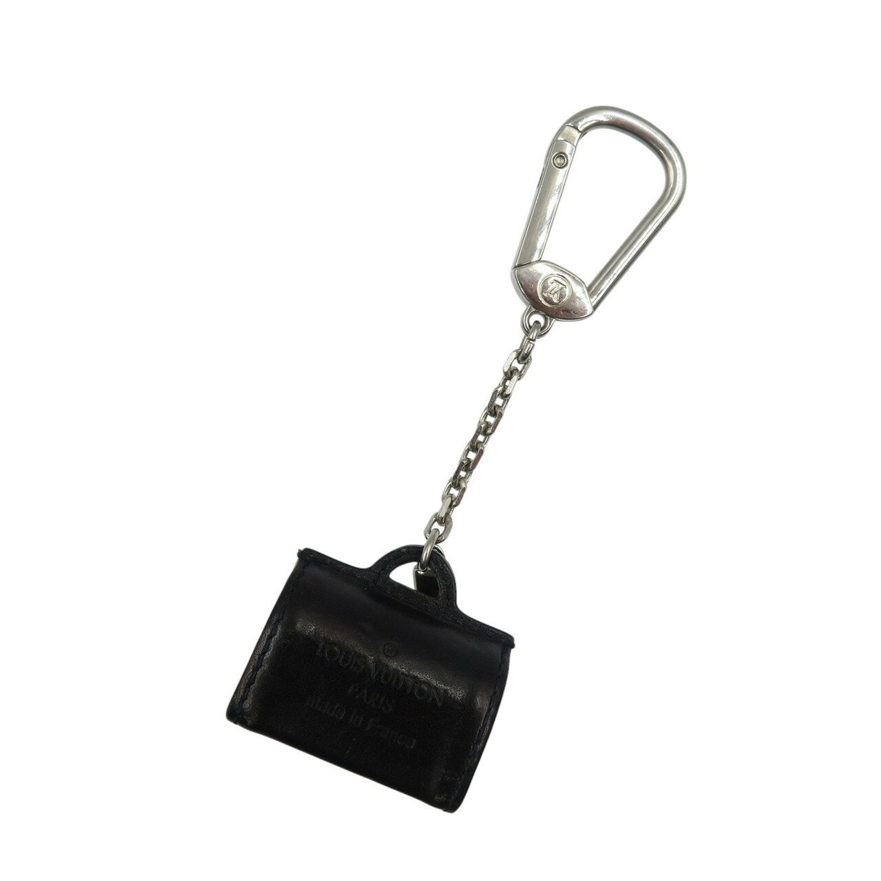 Louis Vuitton Portecle Speedy Leather Metal Silver Bag Charm Keychain 1305