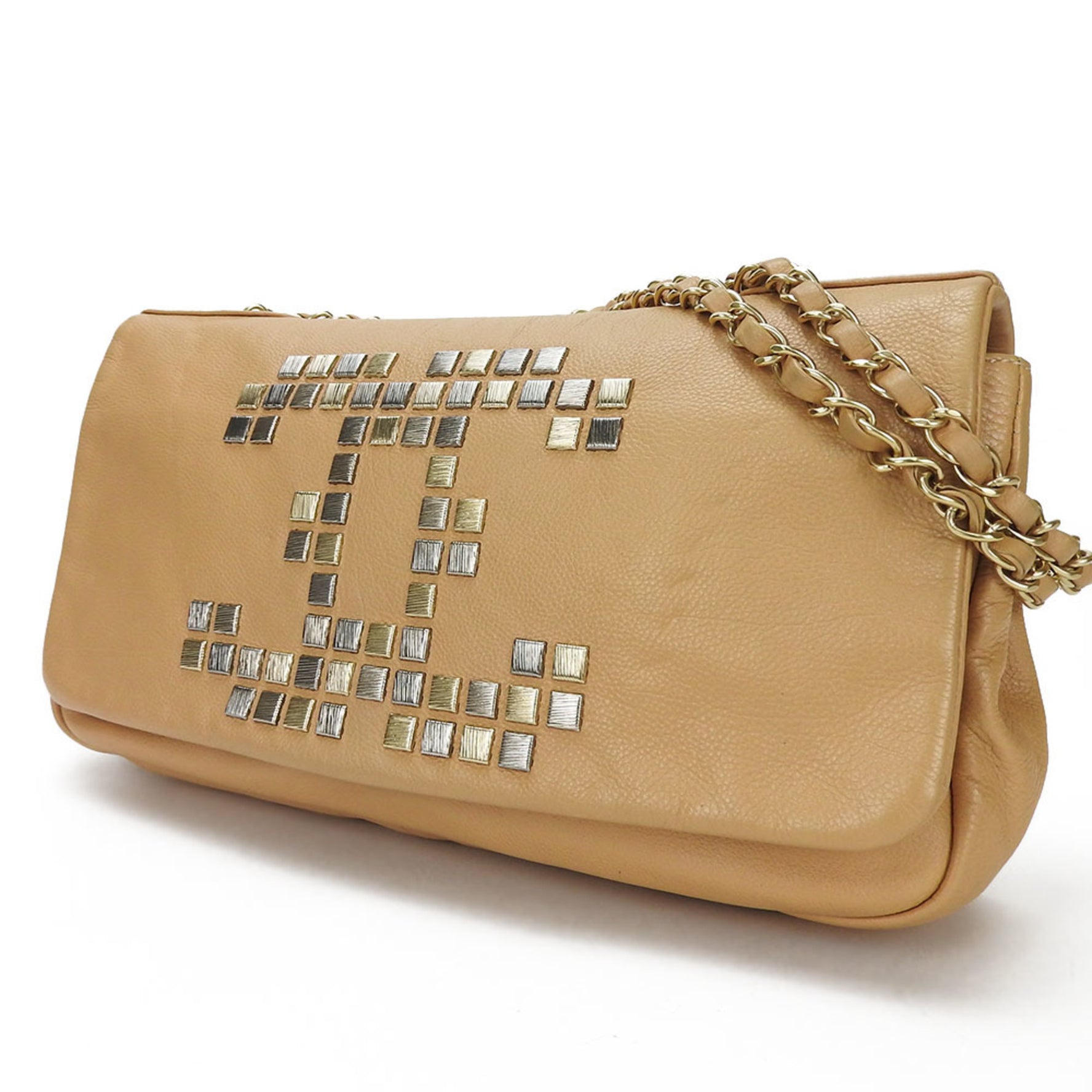 CHANEL Chain Shoulder Bag Coco Mark Studs Leather 1 coco logo