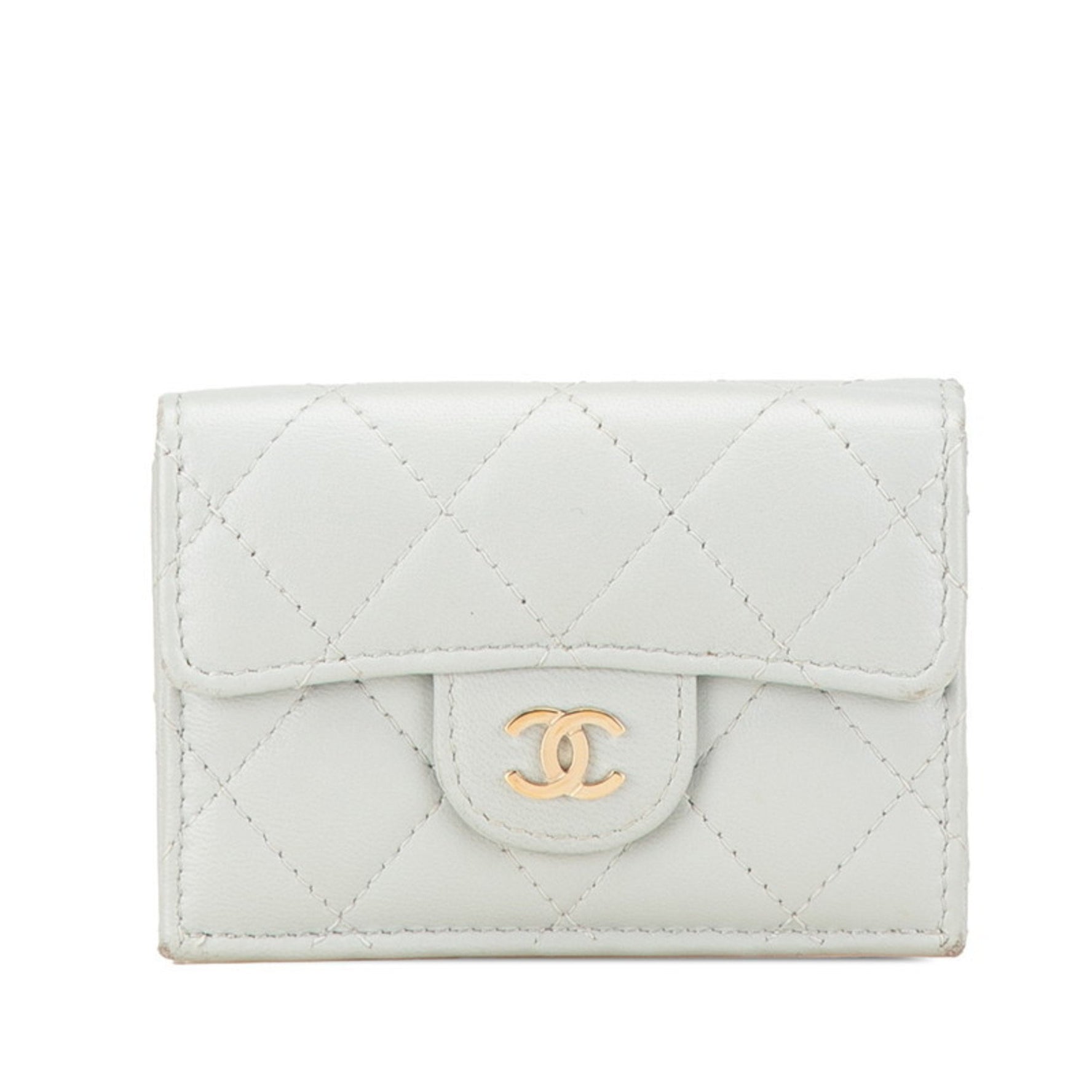 Chanel Matelasse Classic Small Flap Wallet Tri-fold Grey Lambskin