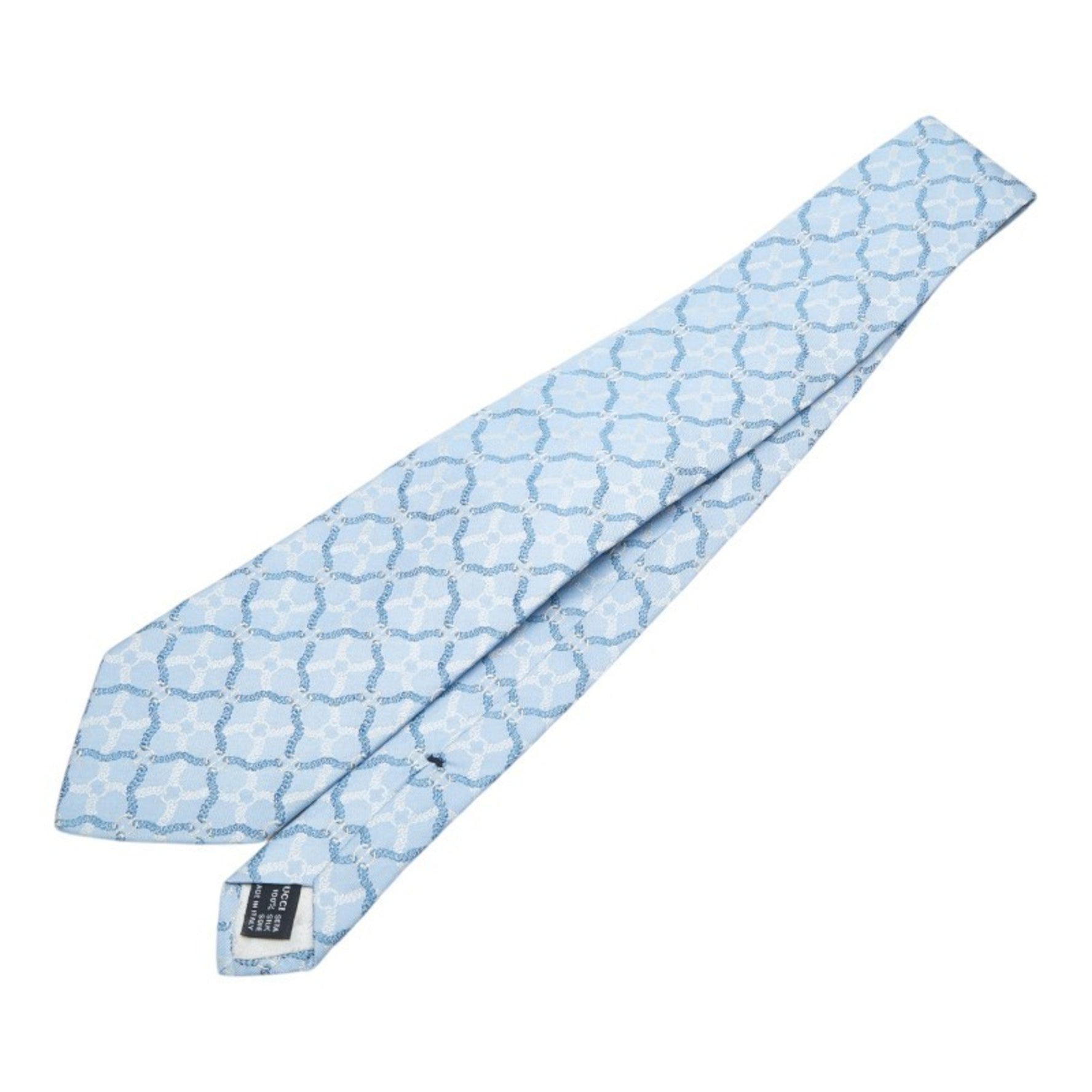 Gucci GG Chain Tie, Light Blue and White Silk