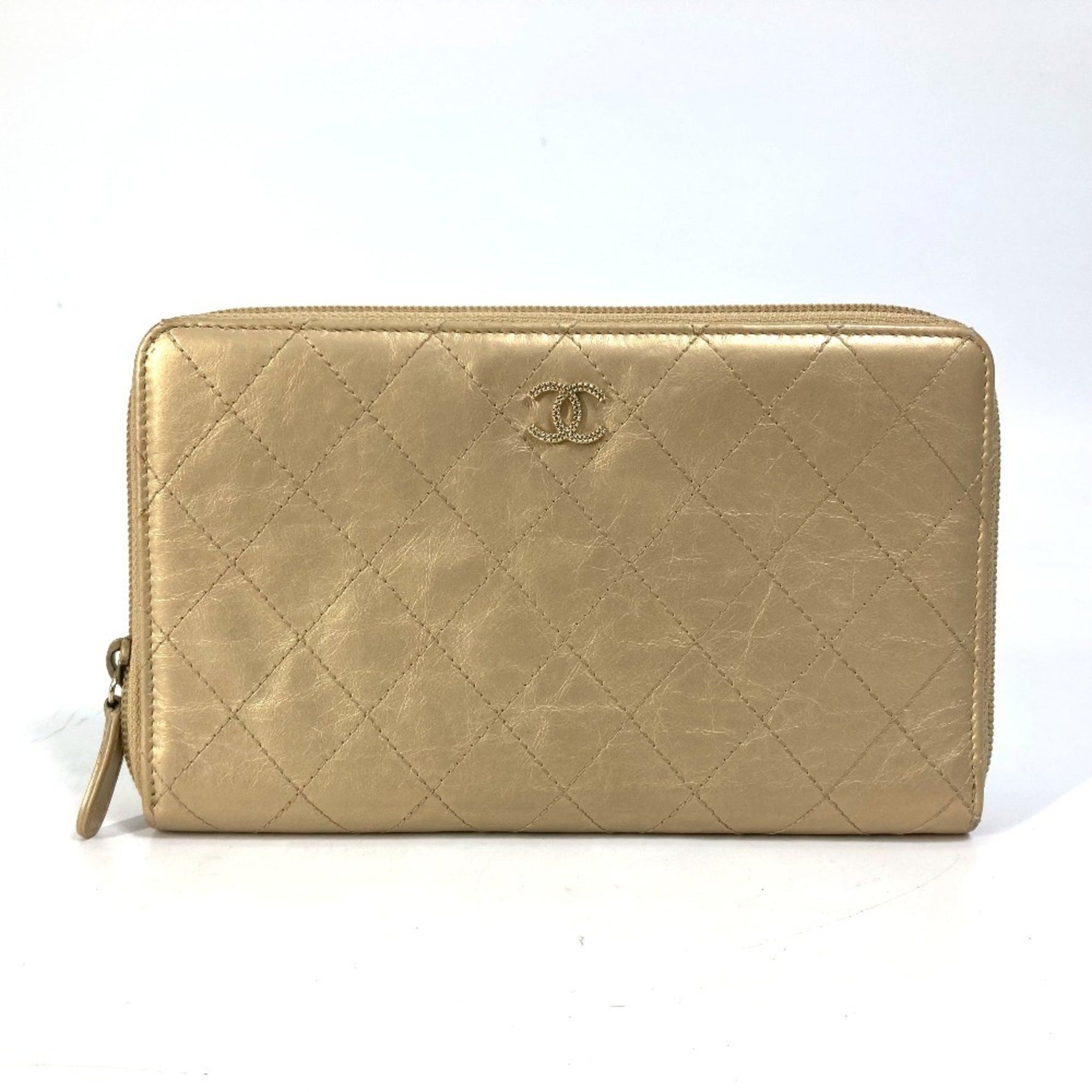 CHANEL Coco Mark CC Matelasse Quilted Round Zip Long Wallet in Calfskin