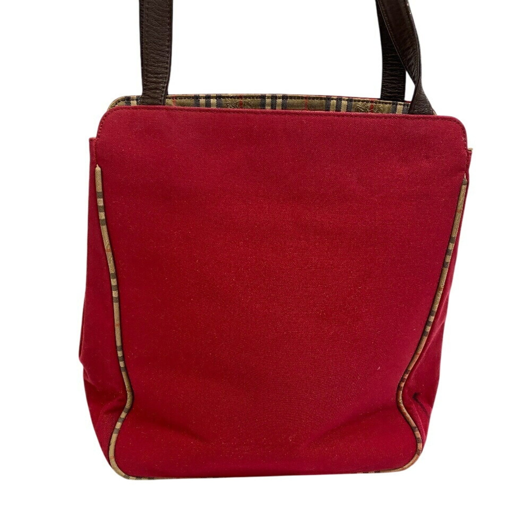 BURBERRY Shoulder Tote Bag Check Red