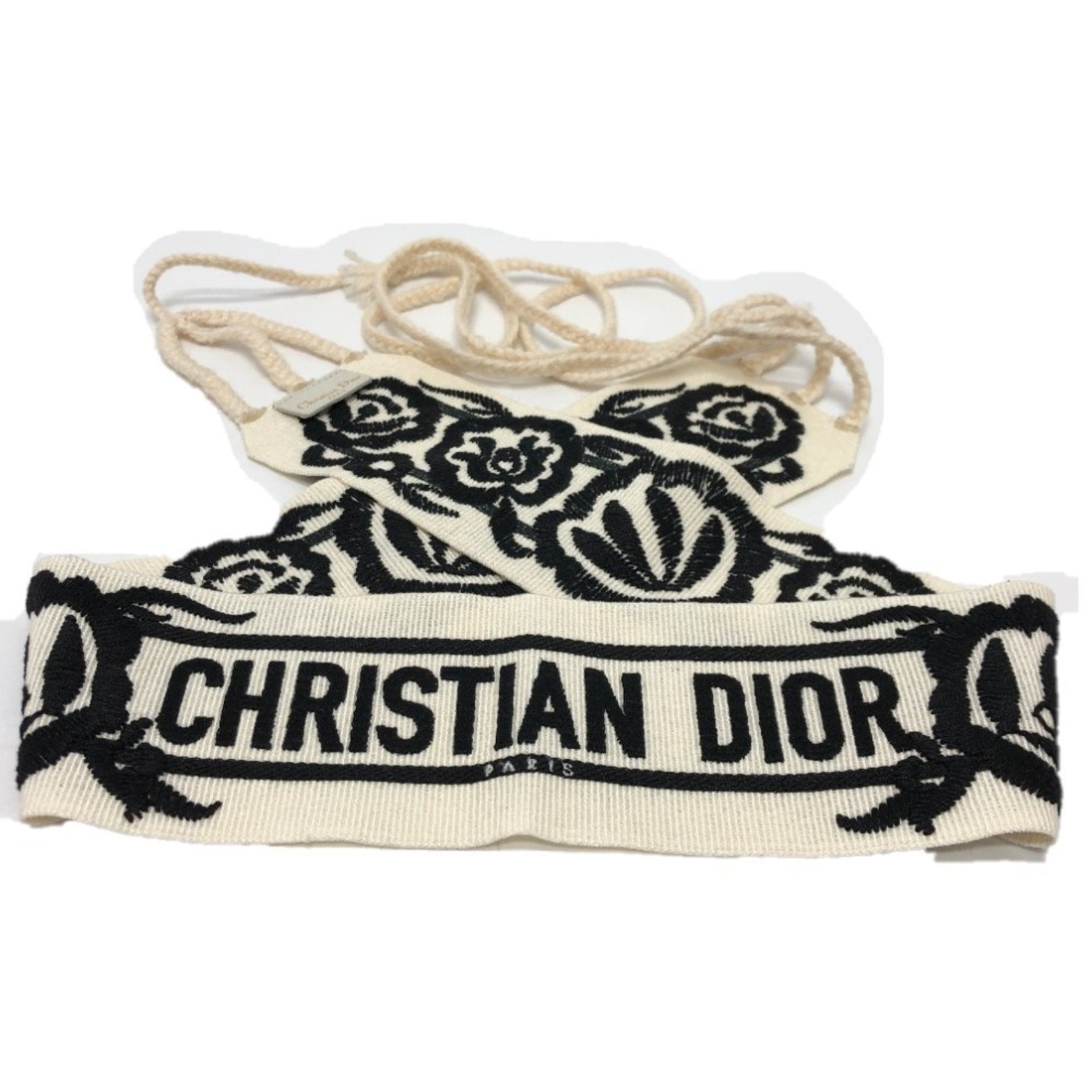 Christian Dior Dior Mexican Flower Belt, Embroidered Logo, Canvas, White