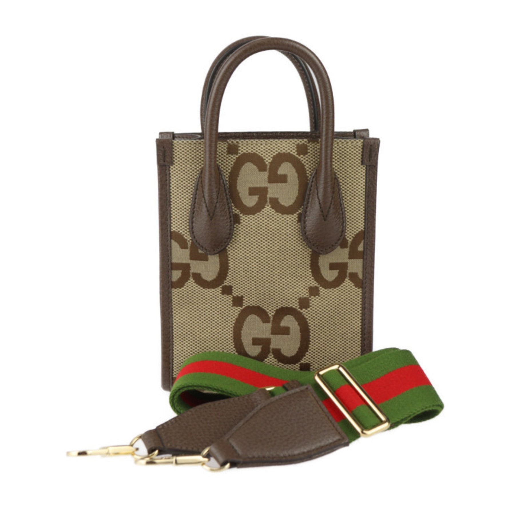 GUCCI Mini Tote Bag Handbag Jumbo GG Canvas x Leather Beige Brown Shoulder