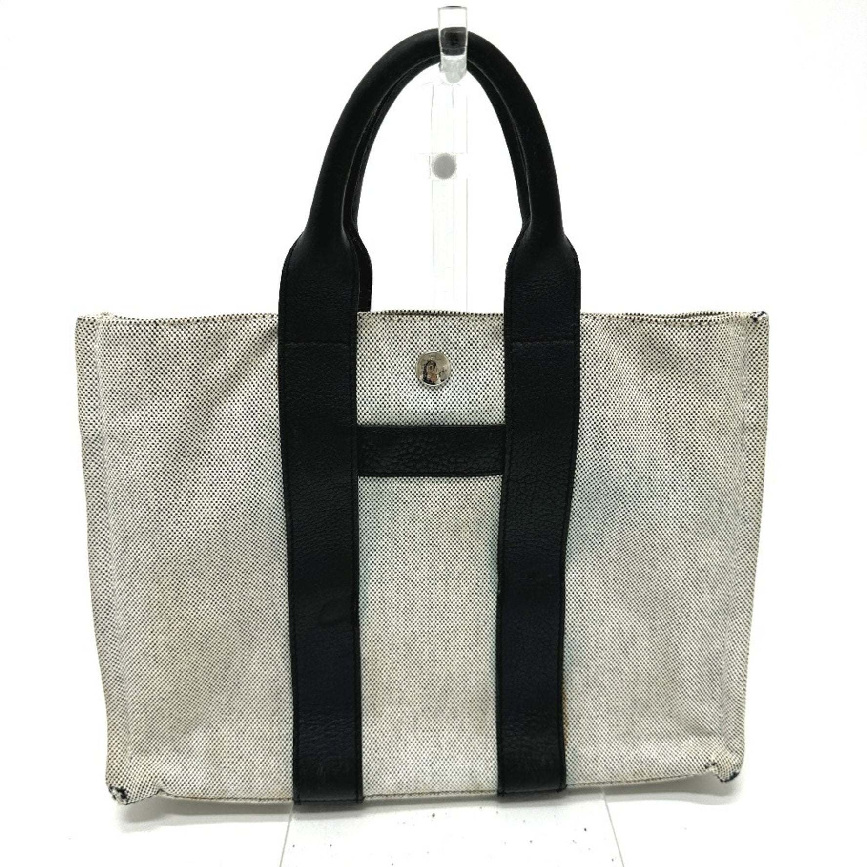 HERMES Sac Arne PM Handbag/Tote Bag in Toile H Leather (Grey)