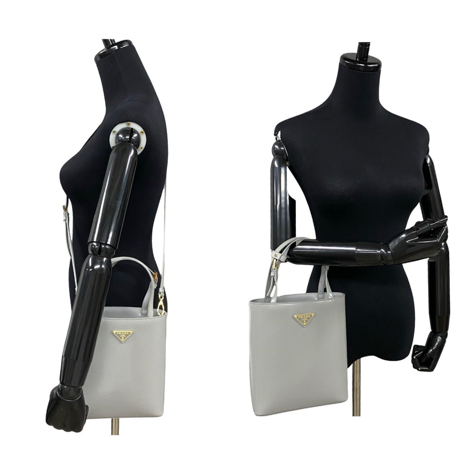 PRADA Triangle Logo Gold Hardware Genuine Leather Handbag Mini Tote Bag Shoulder 913-3