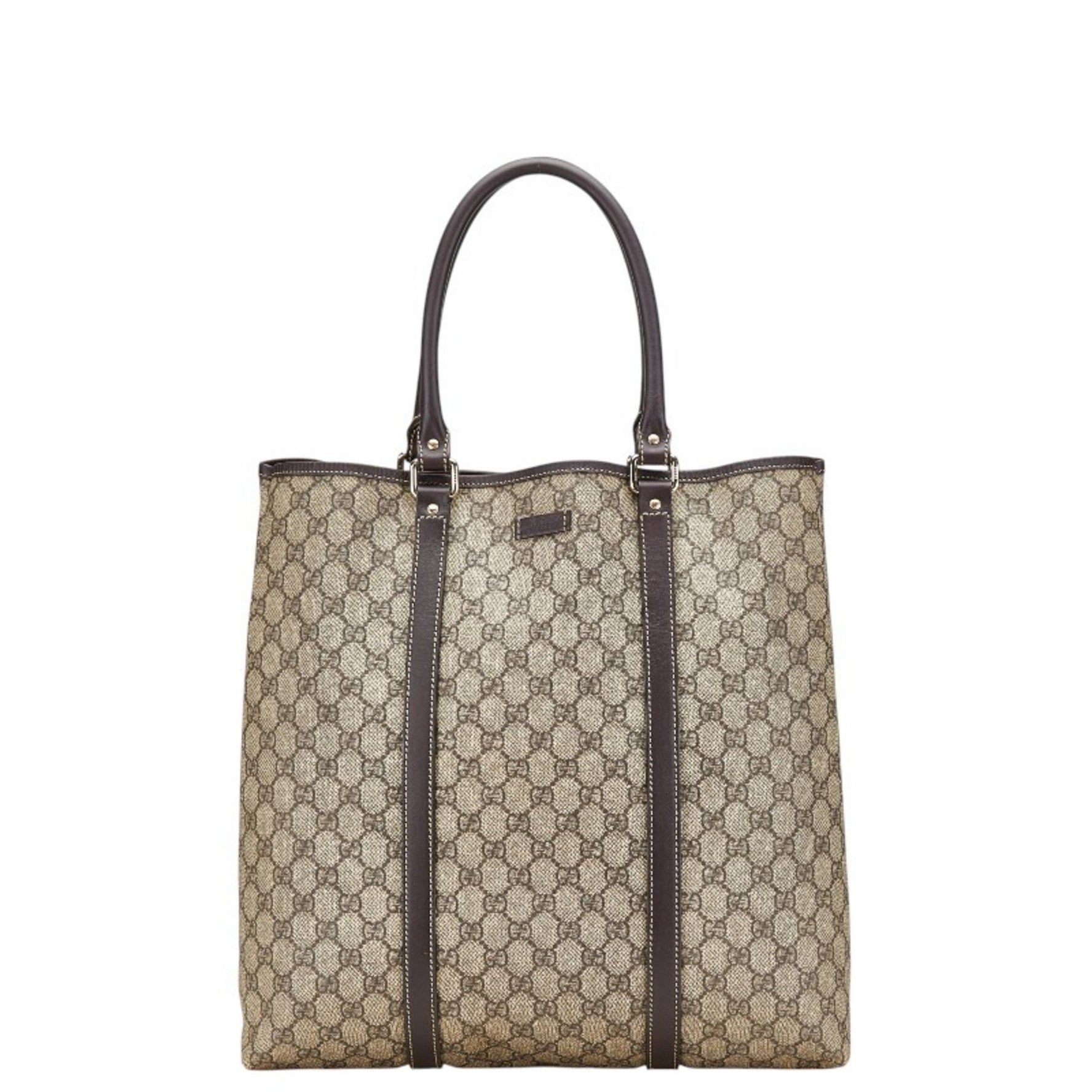 Gucci GG Supreme Tote Bag Beige Brown PVC Leather