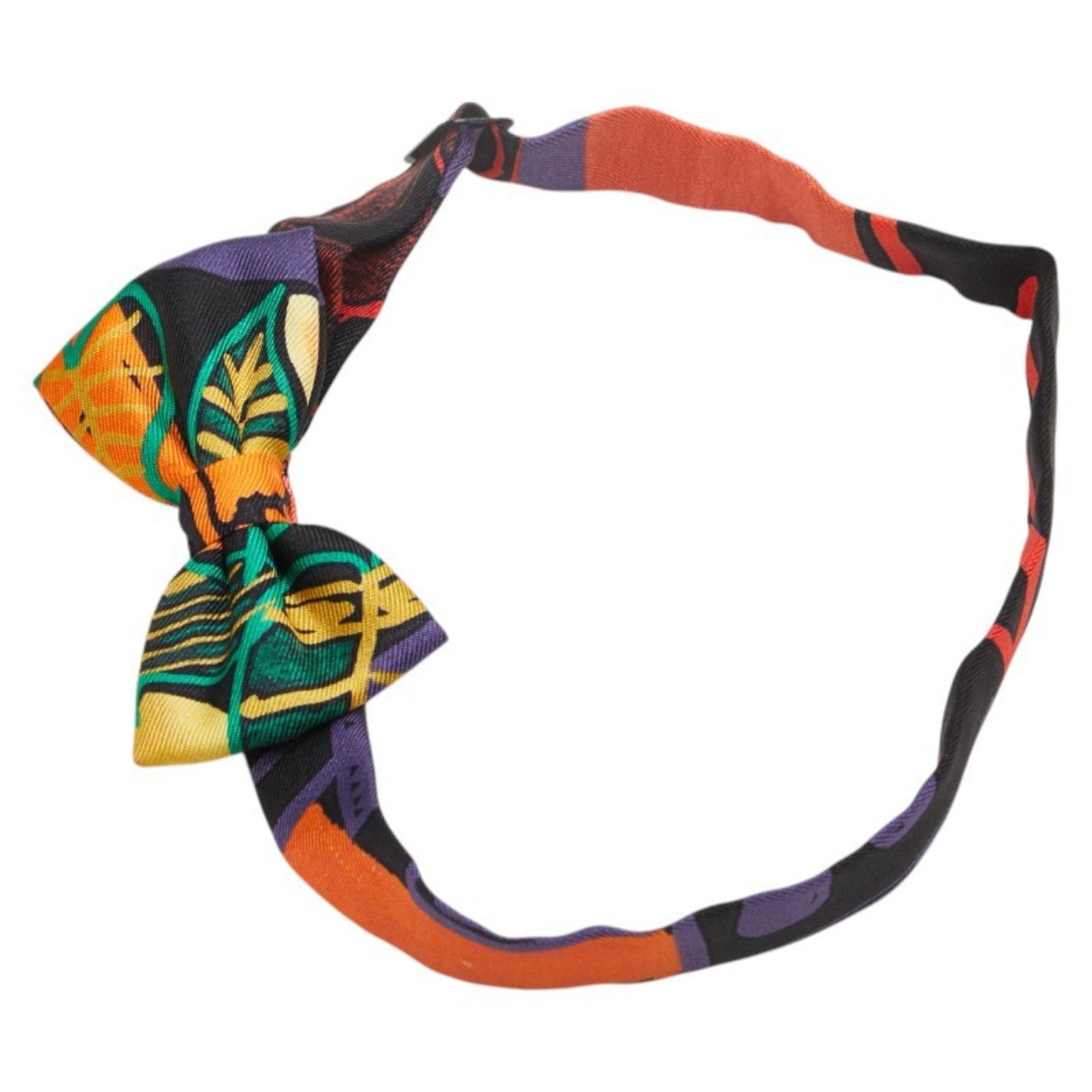 Hermes Nou Papillon Bow Tie Ribbon Orange Black Green Multicolor Silk