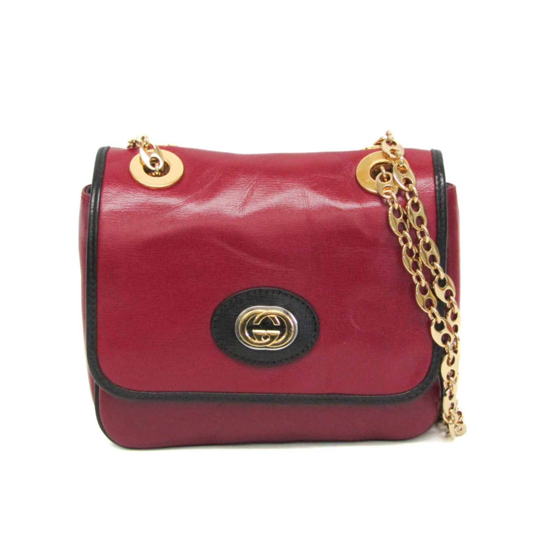 Gucci Interlocking G Chain Shoulder Bag Leather Shoulder Bag Black,Red Color