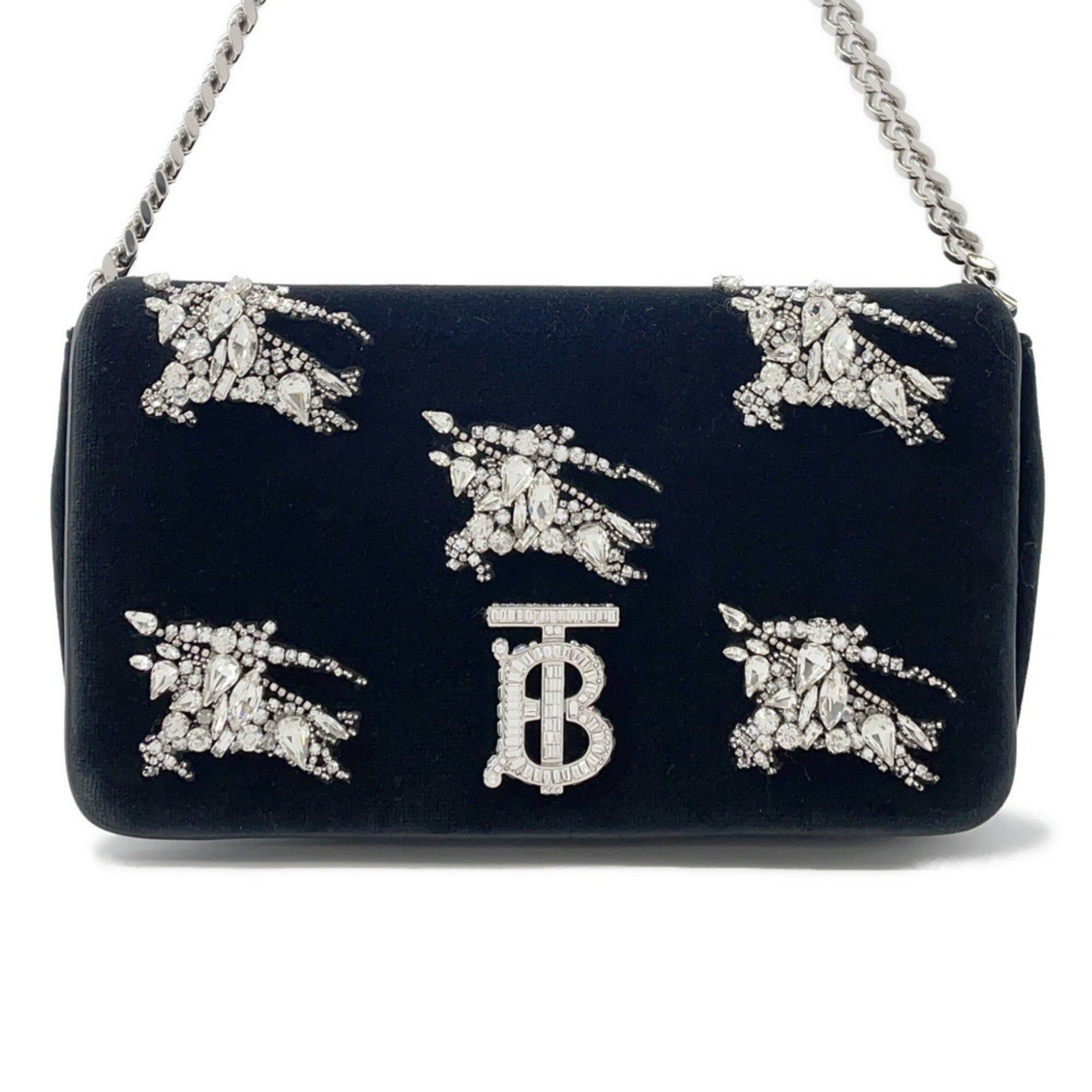 Burberry Chain Shoulder Bag LOLA Lola Velvet Rhinestone Black