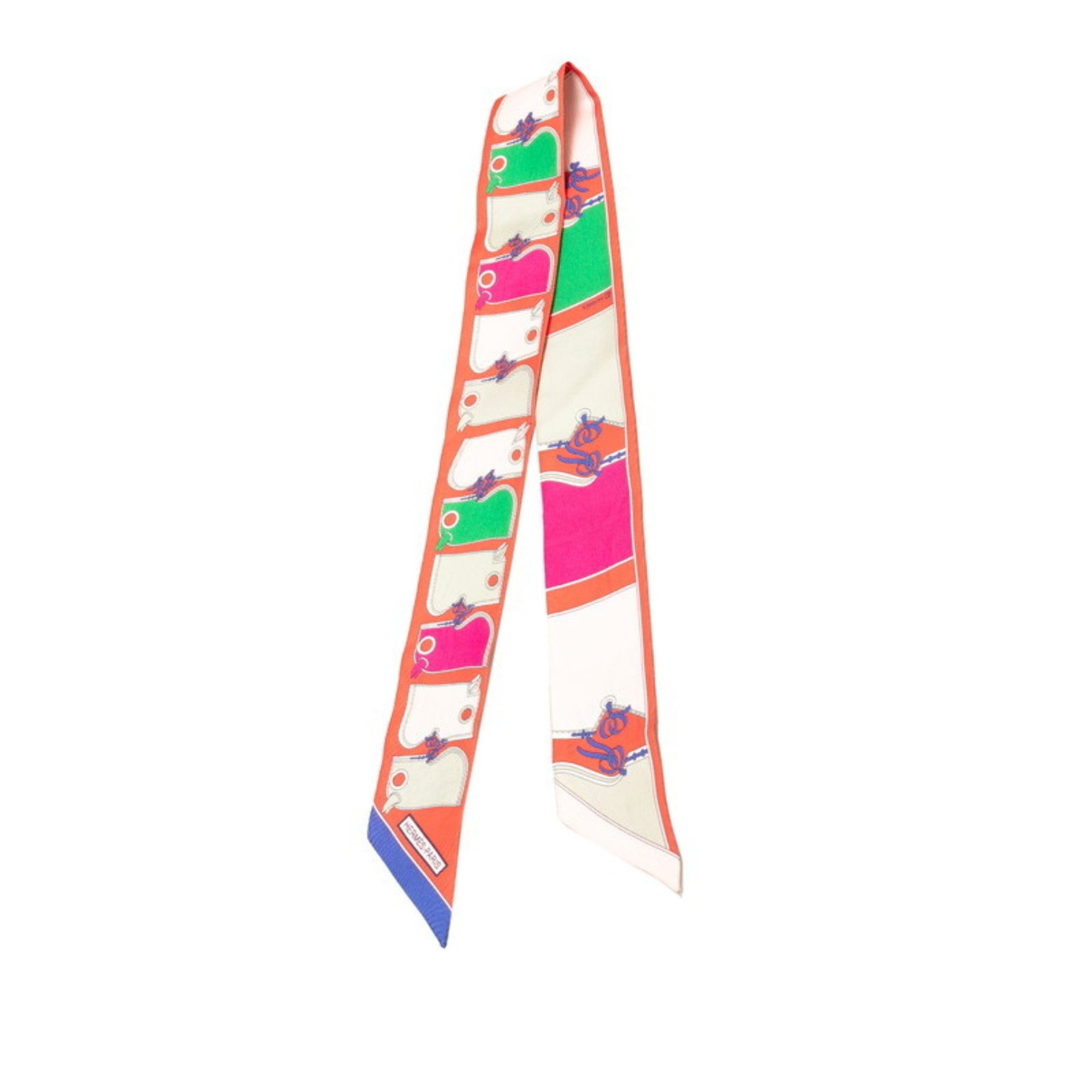 Hermes Twilly Camails Scarf Muffler Red Green Multicolor Silk