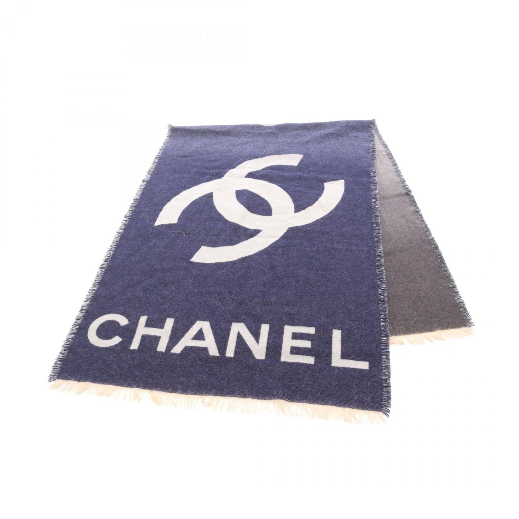 Chanel Coco Mark Cashmere Scarf/Stole Navy Blue, Multicolor