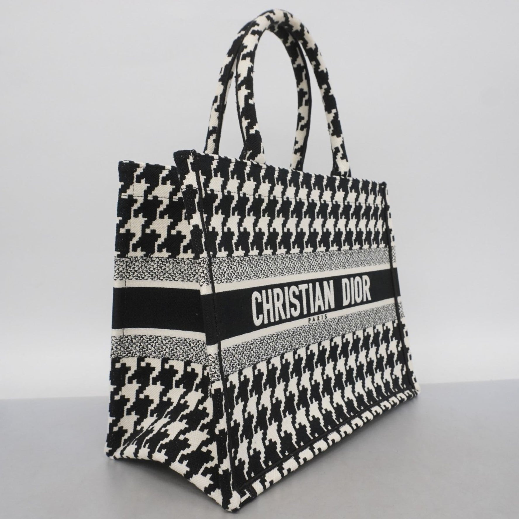 Christian Dior Tote Bag Book Canvas White Black