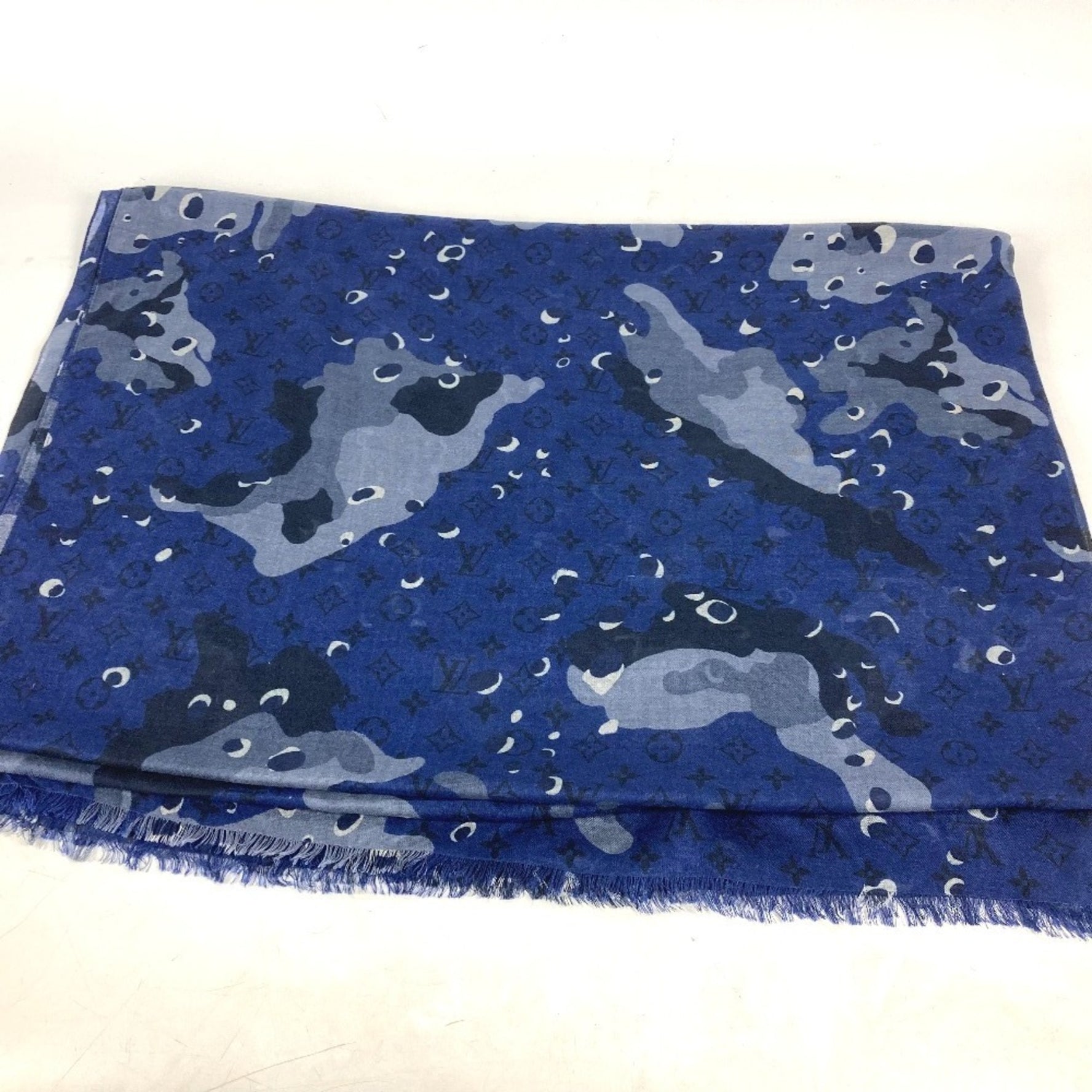 Louis Vuitton Monogram Camouflage Stole Shawl Fringe Scarf Large Cashmere Silk Men's