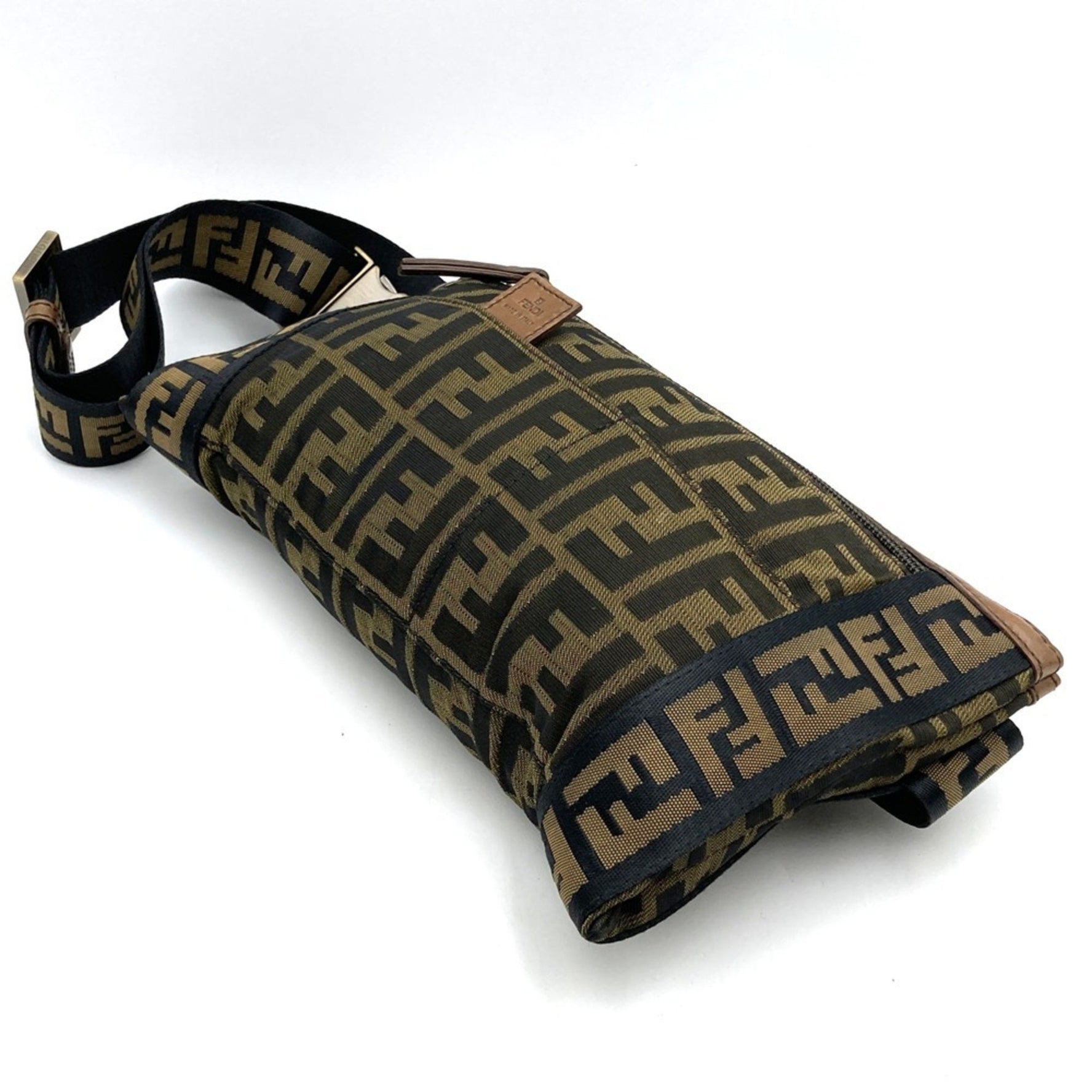 FENDI 2386 Waist Bag, Shoulder Body Zucca Nylon Canvas, Leather, and Men's