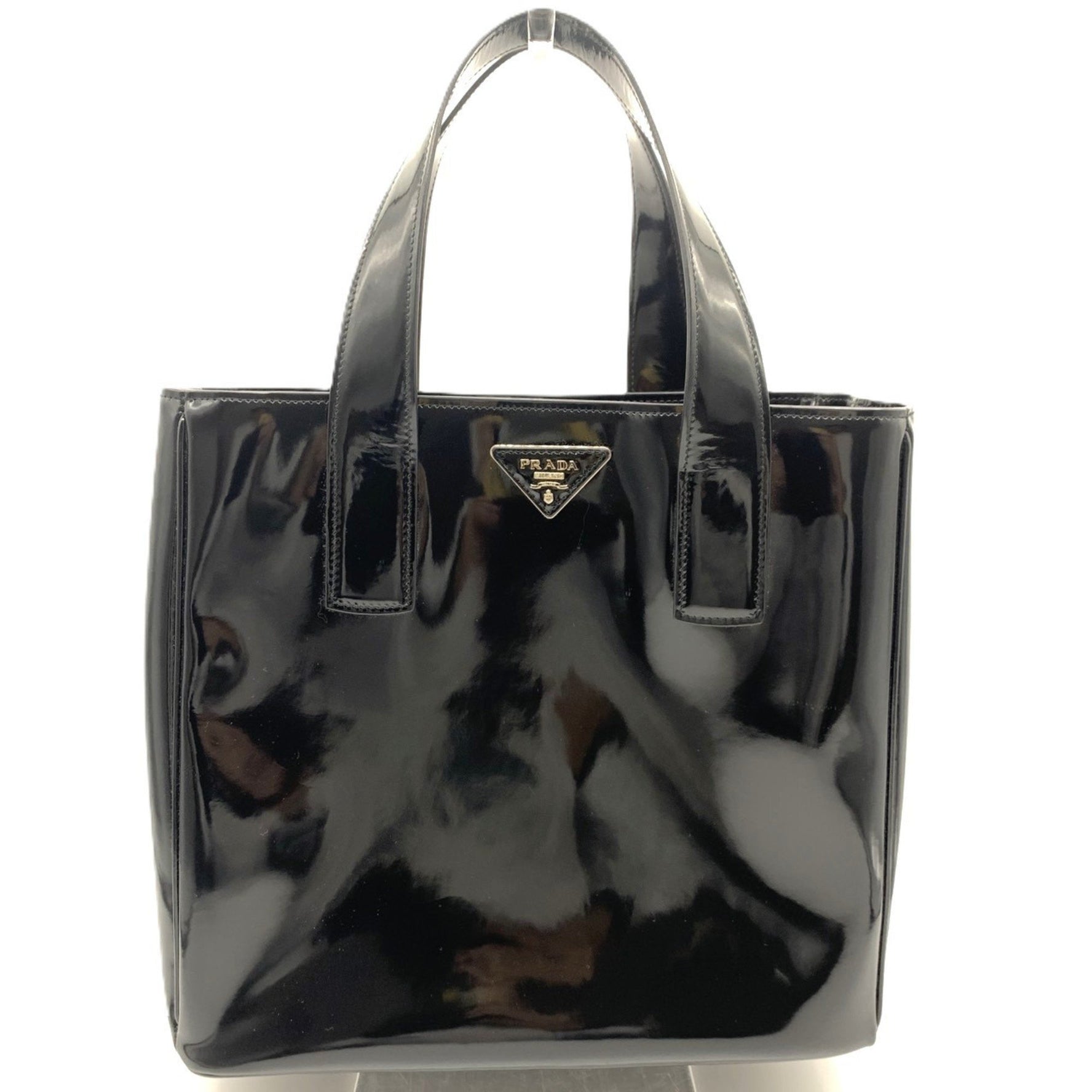 Prada Enamel Triangle Tote Bag BN2494 Black PRADA