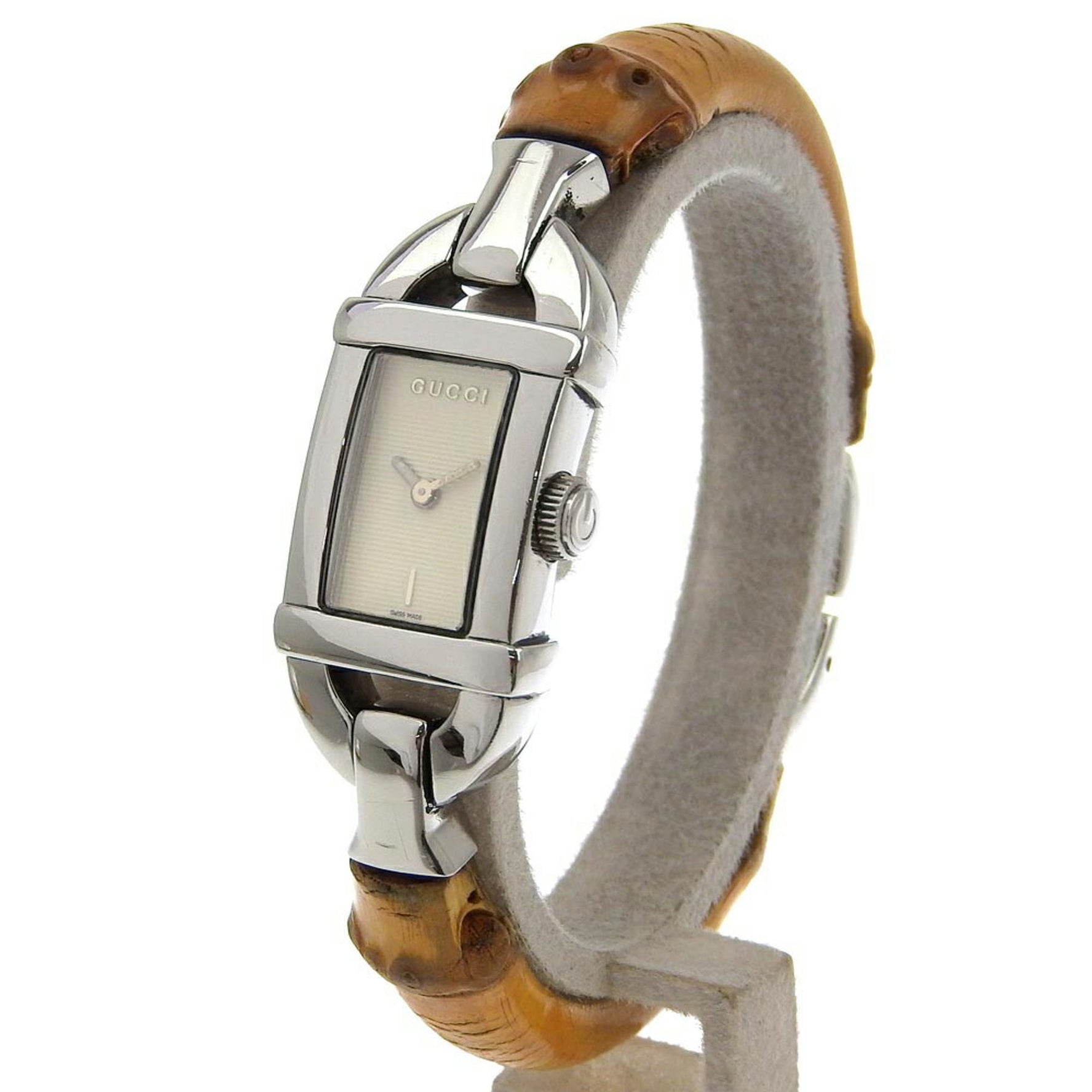Gucci Watch Stainless Steel x Bamboo Quartz Analog Display Ivory Dial