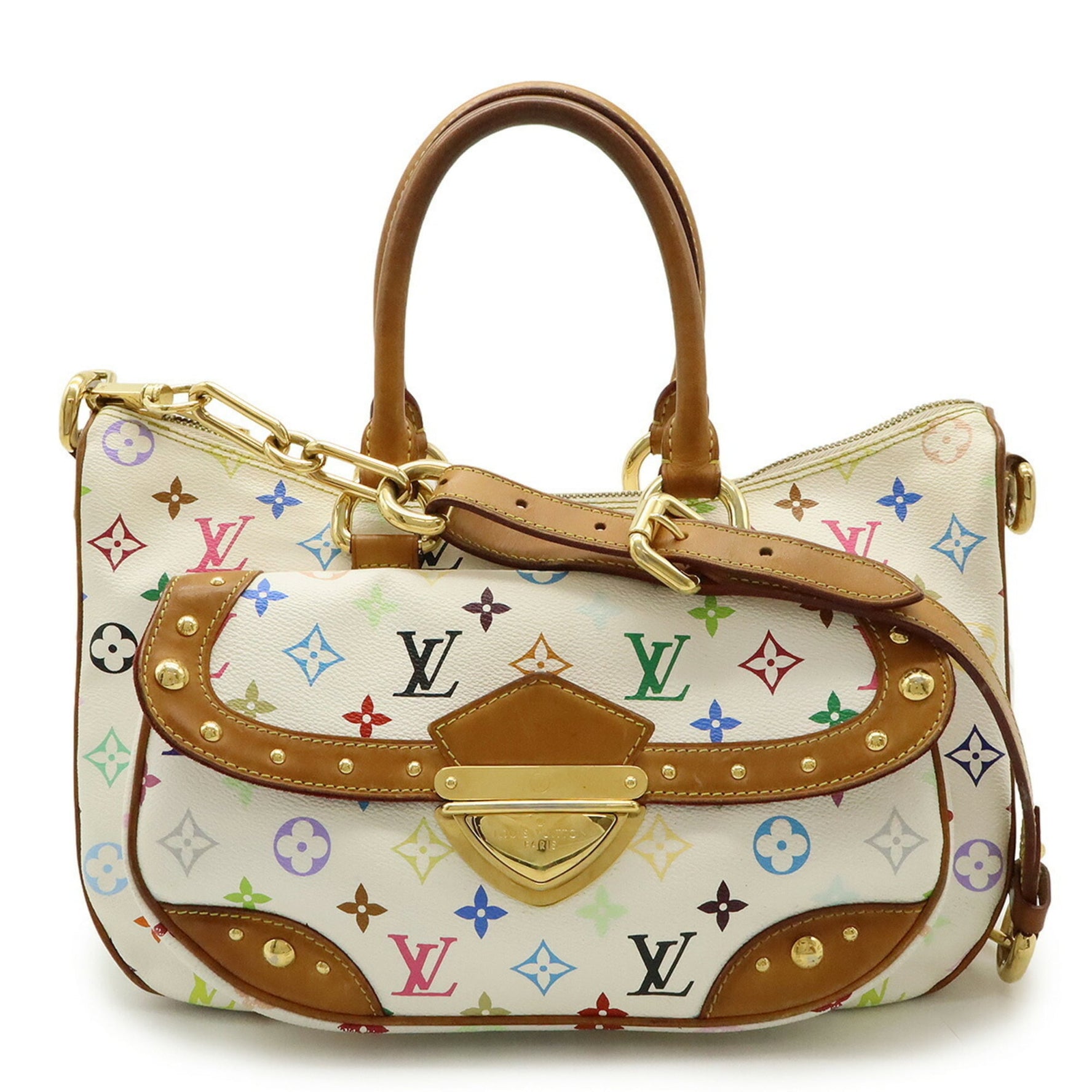 LOUIS VUITTON Monogram Multicolore Rita Handbag Shoulder Bag with Chain Strap, White