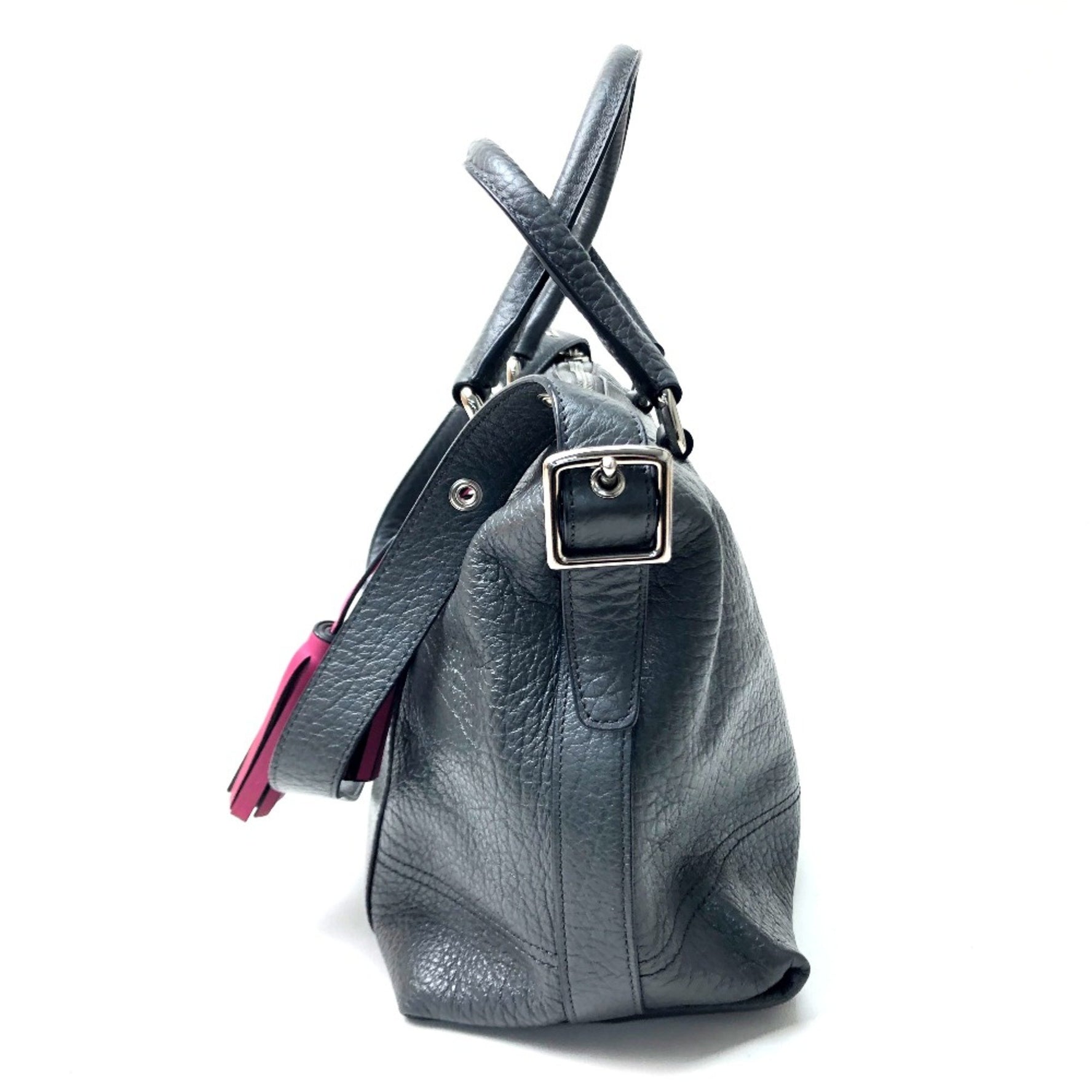 coach Textured legacy Bag Shoulder Bag Charcoal Fuchsia pink