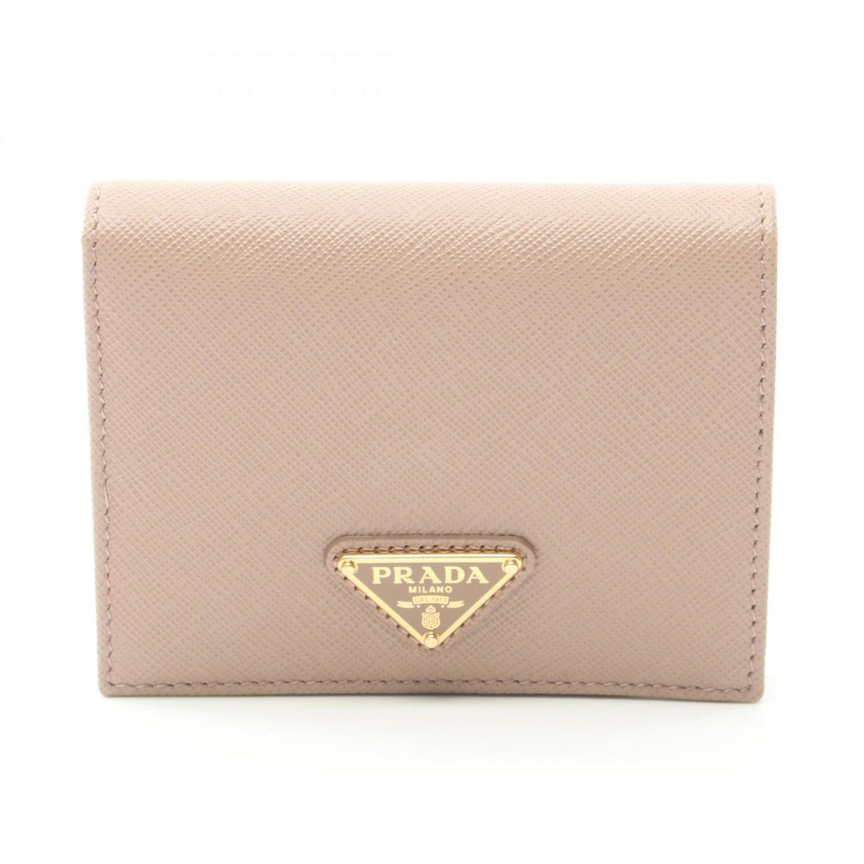 PRADA SAFFIANO TRIANG Bi-fold Wallet Saffiano Leather Women's Beige 1MV204QHHF0236