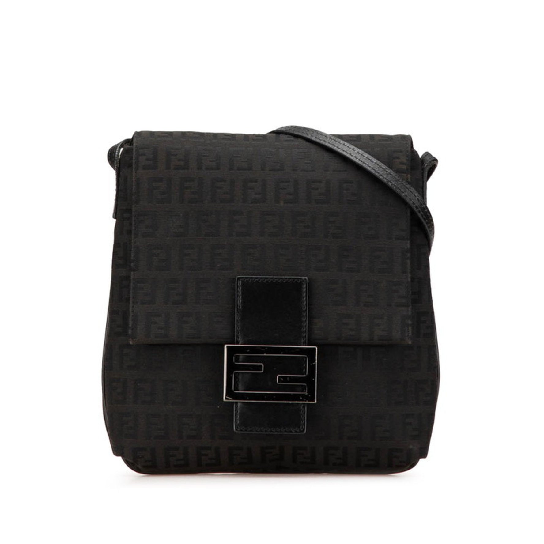 FENDI Zucchino Shoulder Bag Canvas Leather