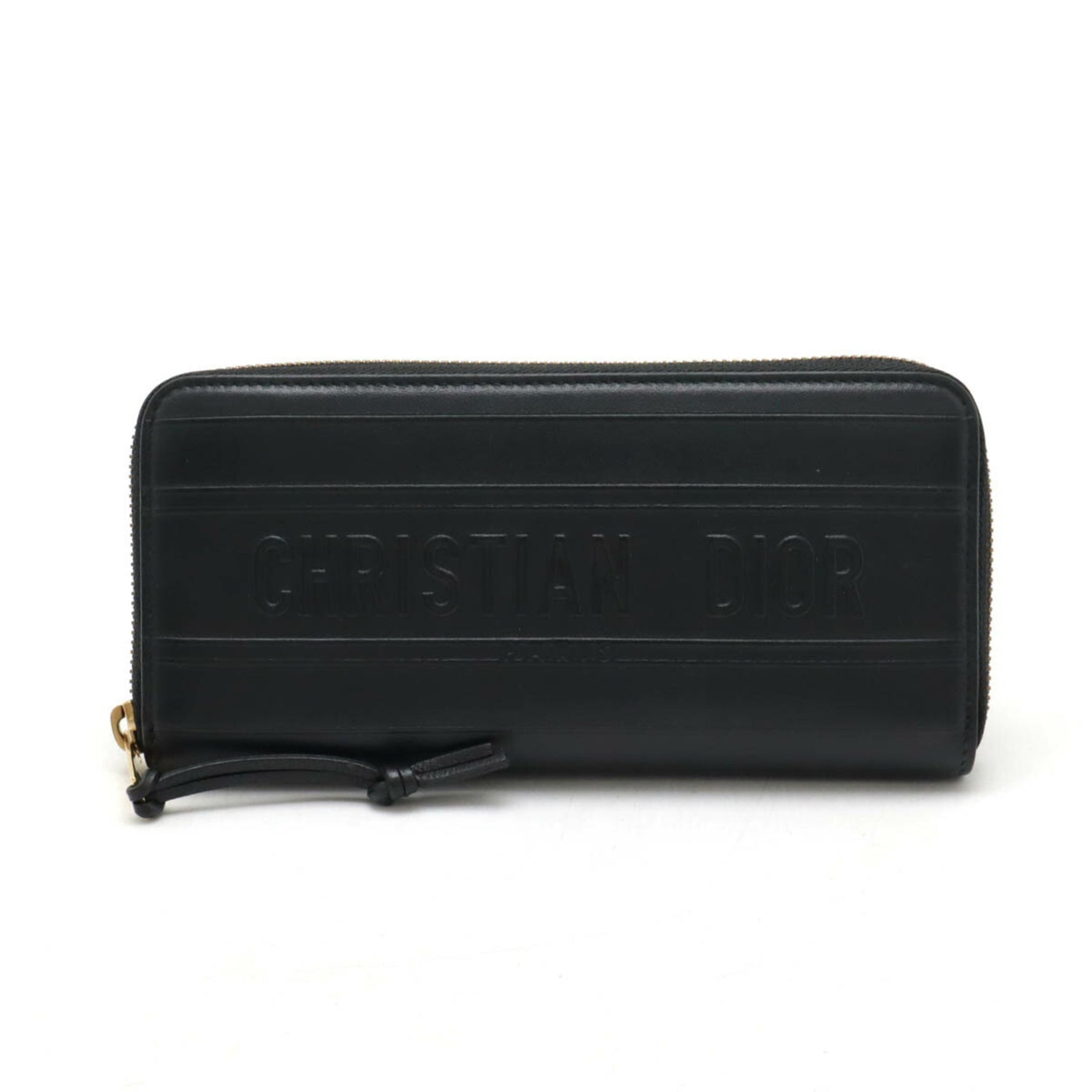 Christian Dior Embossed Zip Around Wallet Round Long Leather