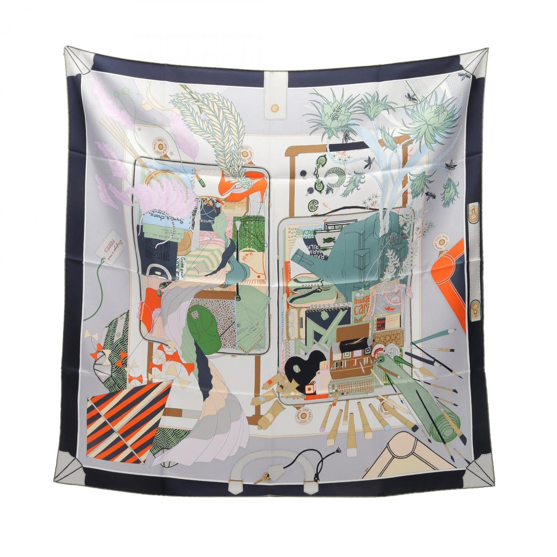 Hermes Hermès Carré 90 Bagage a Main Silk Scarf Navy/Multicolor