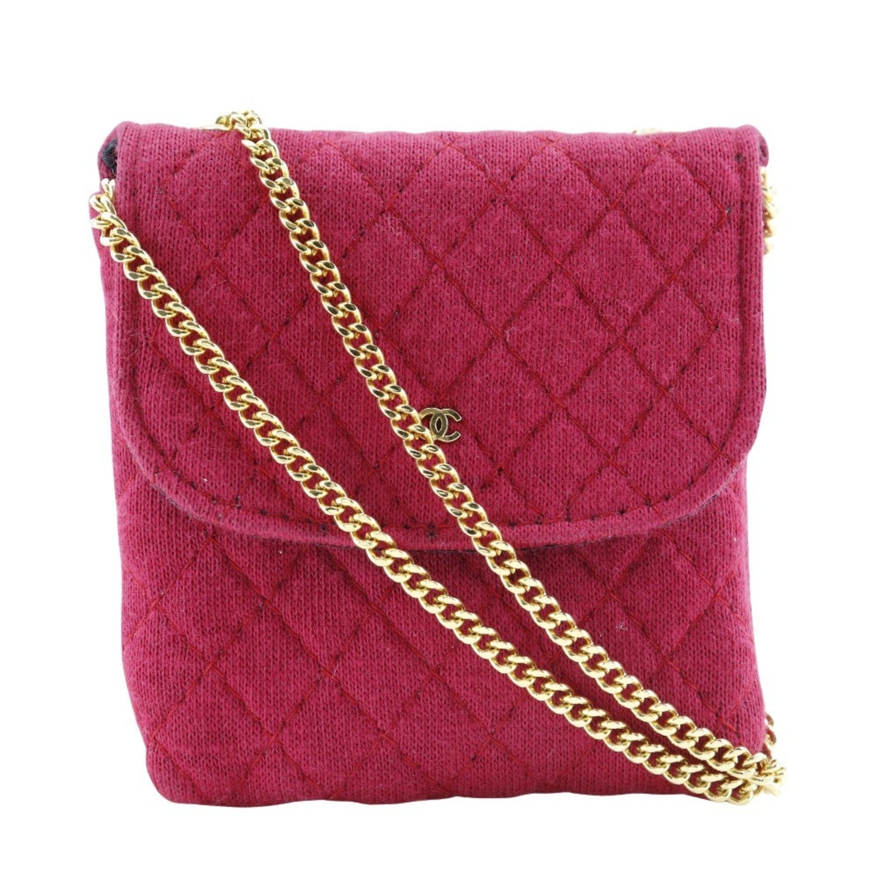CHANEL Chain Pouch Micro Cotton Red Snap Button