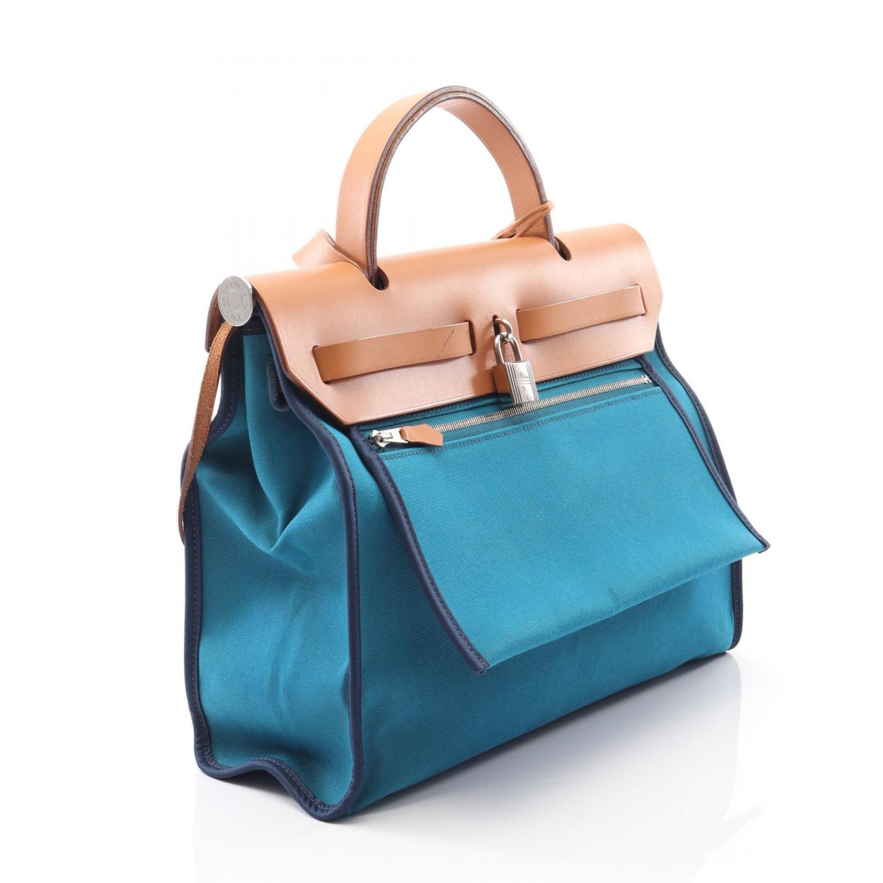 Hermes Hermès Airbag Zip PM Handbag, Leather Toile Officier/Vache Hunter Officier, Blue/Beige