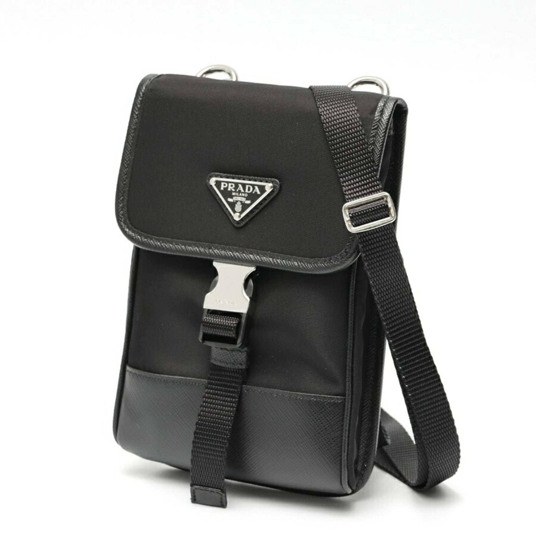 Prada Re-Nylon x Saffiano Leather Smartphone Case Shoulder Pouch Nylon Black