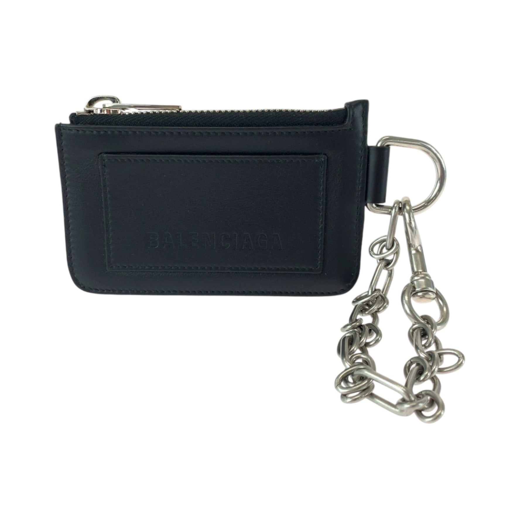 BALENCIAGA Logo Silver Hardware Leather Wallet with Chain/Coin Case Business Card Holder/Card