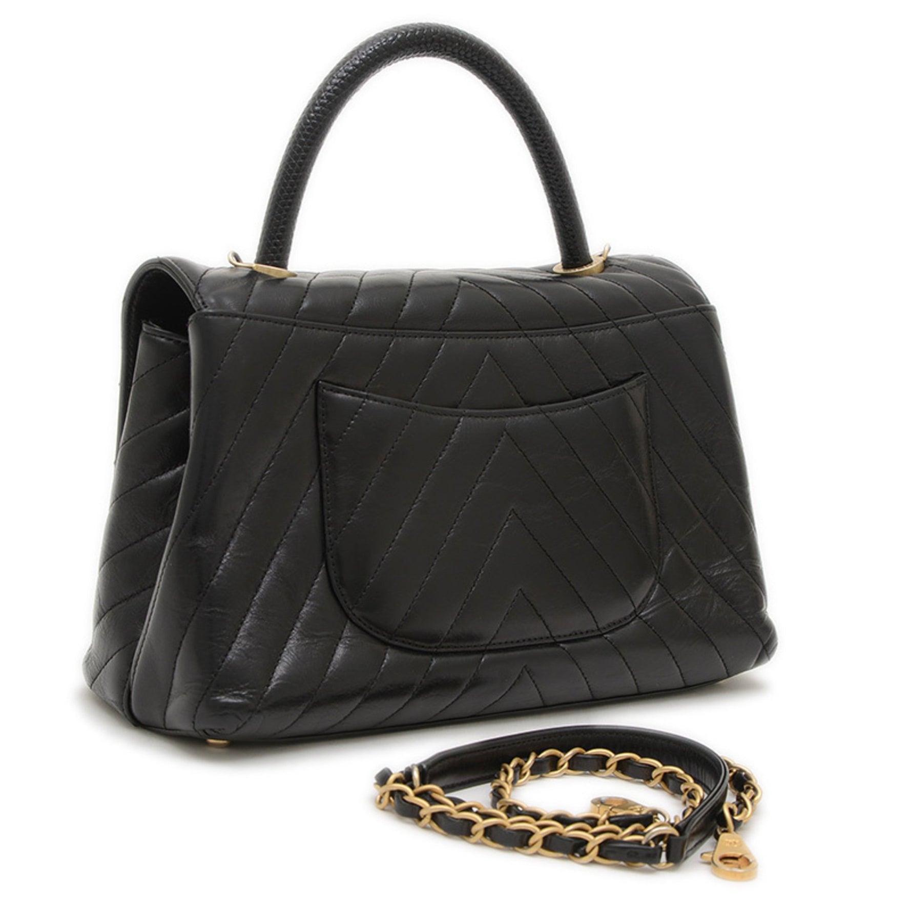 Chanel Chevron Coco Handle Flap Bag Shoulder Calfskin Gold Hardware