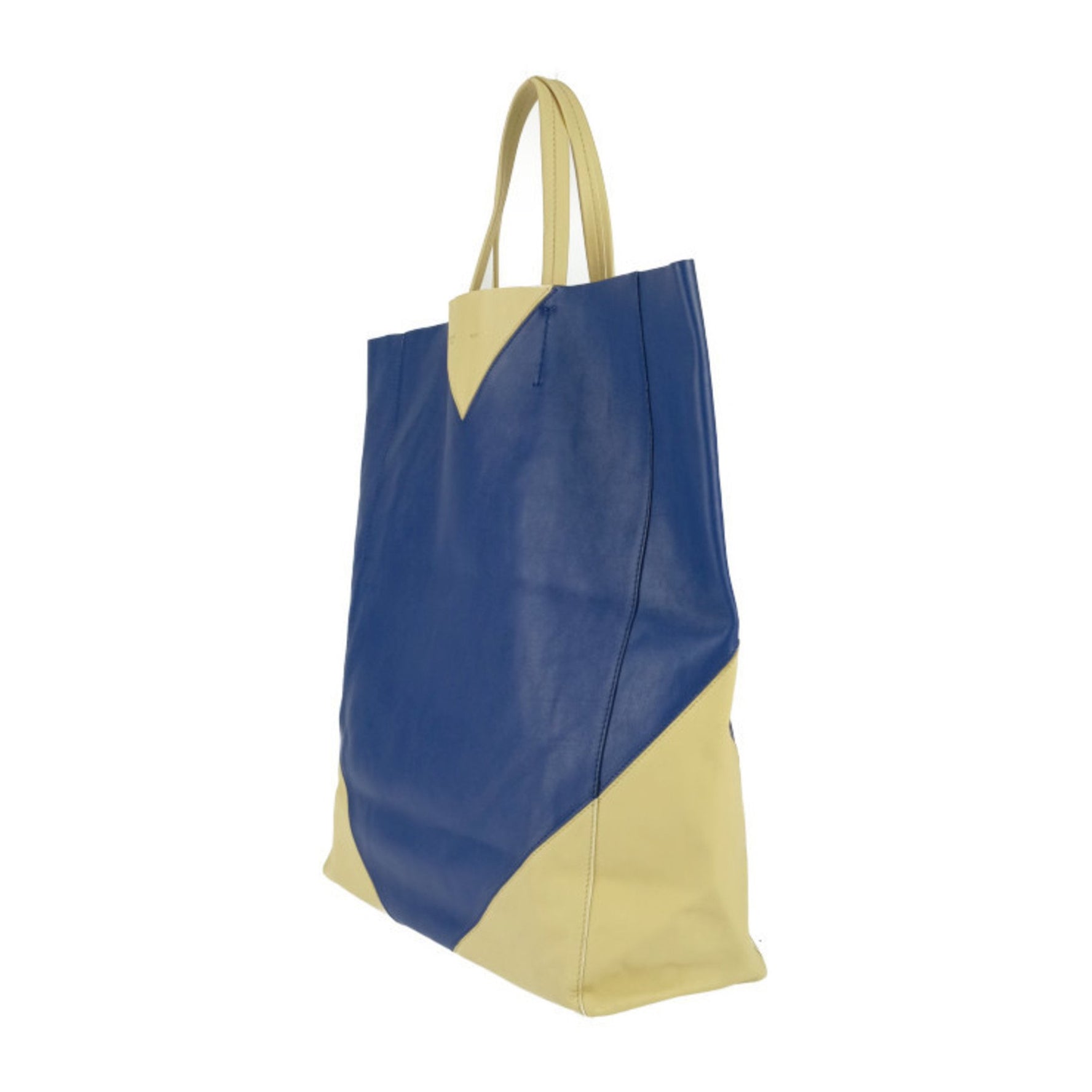 CELINE Tote Bag Horizontal Cabas - Cream Yellow Blue Calf Leather Men's