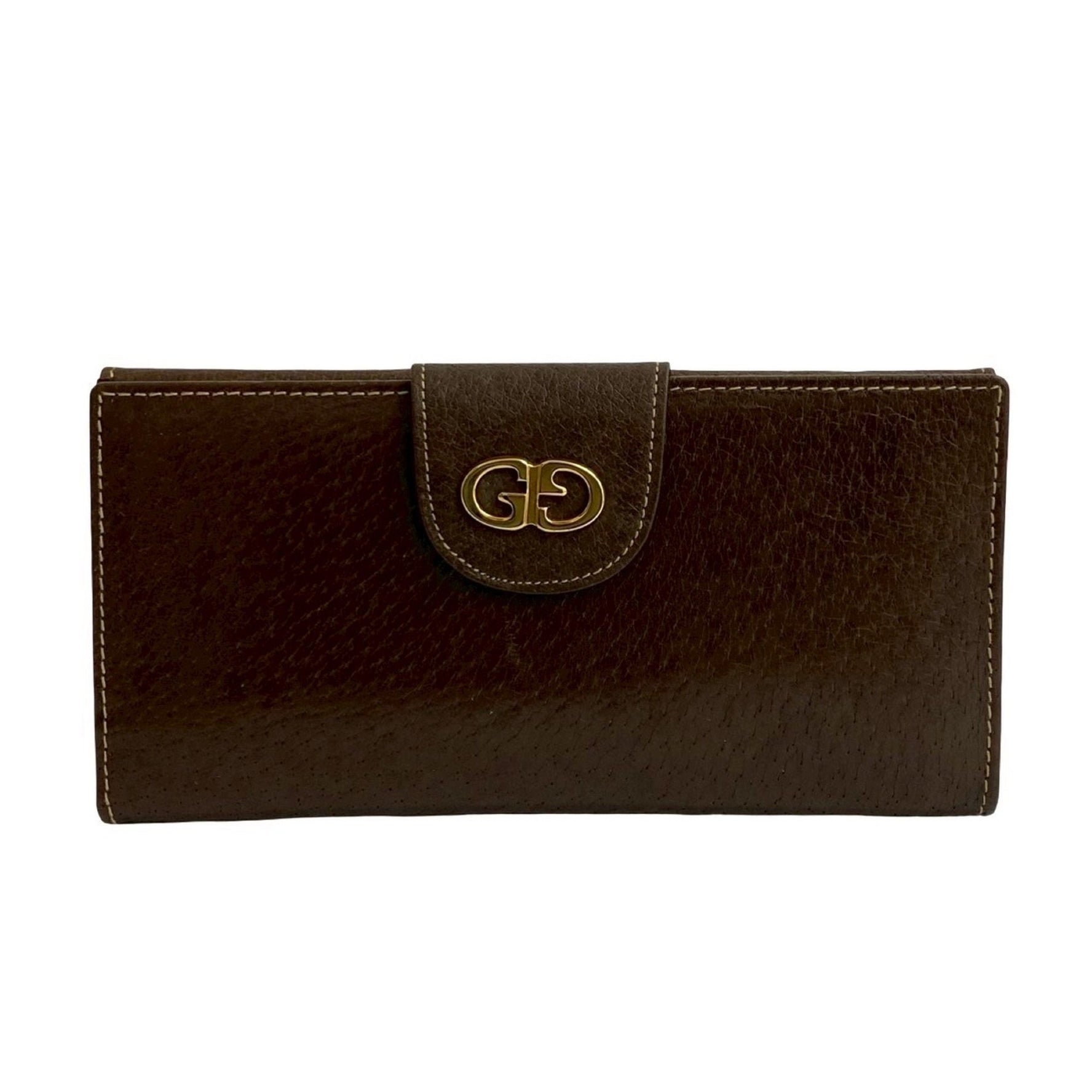 GUCCI Old GG Logo Metal Hardware Leather Genuine Bifold Long Wallet