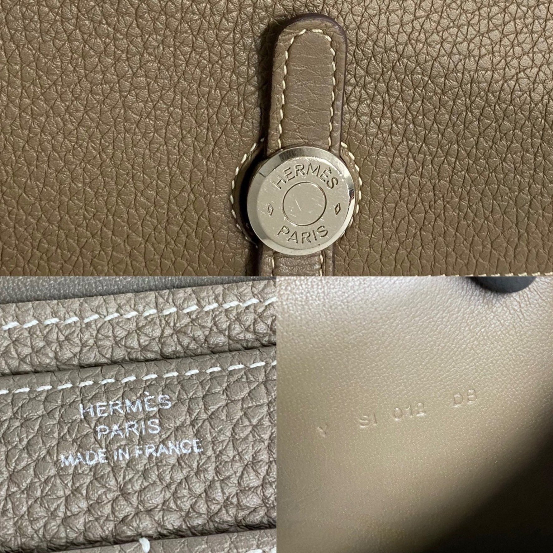 Y HERMES Togon GM Taurillon Clemence Leather Bifold Wallet, Long Etoupe Leather