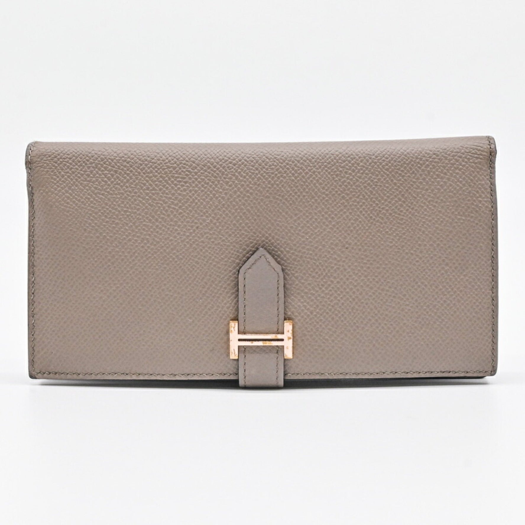 HERMES Bearn Soufflet Long Wallet Epsom Leather Greige Gris Asphalt #C