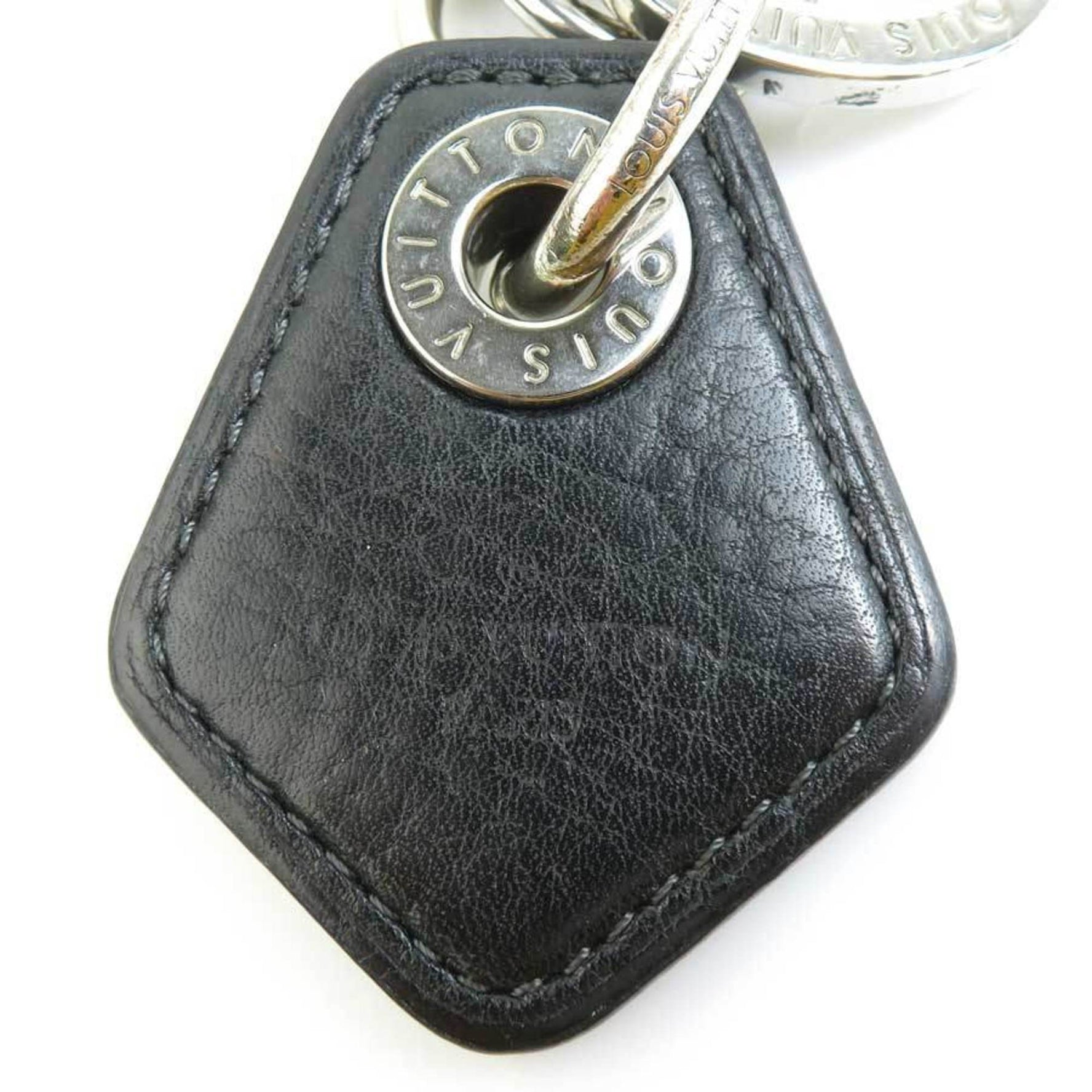 Louis Vuitton Charm Key Ring Portocle LV Creme Metal Leather Black x Silver Men's