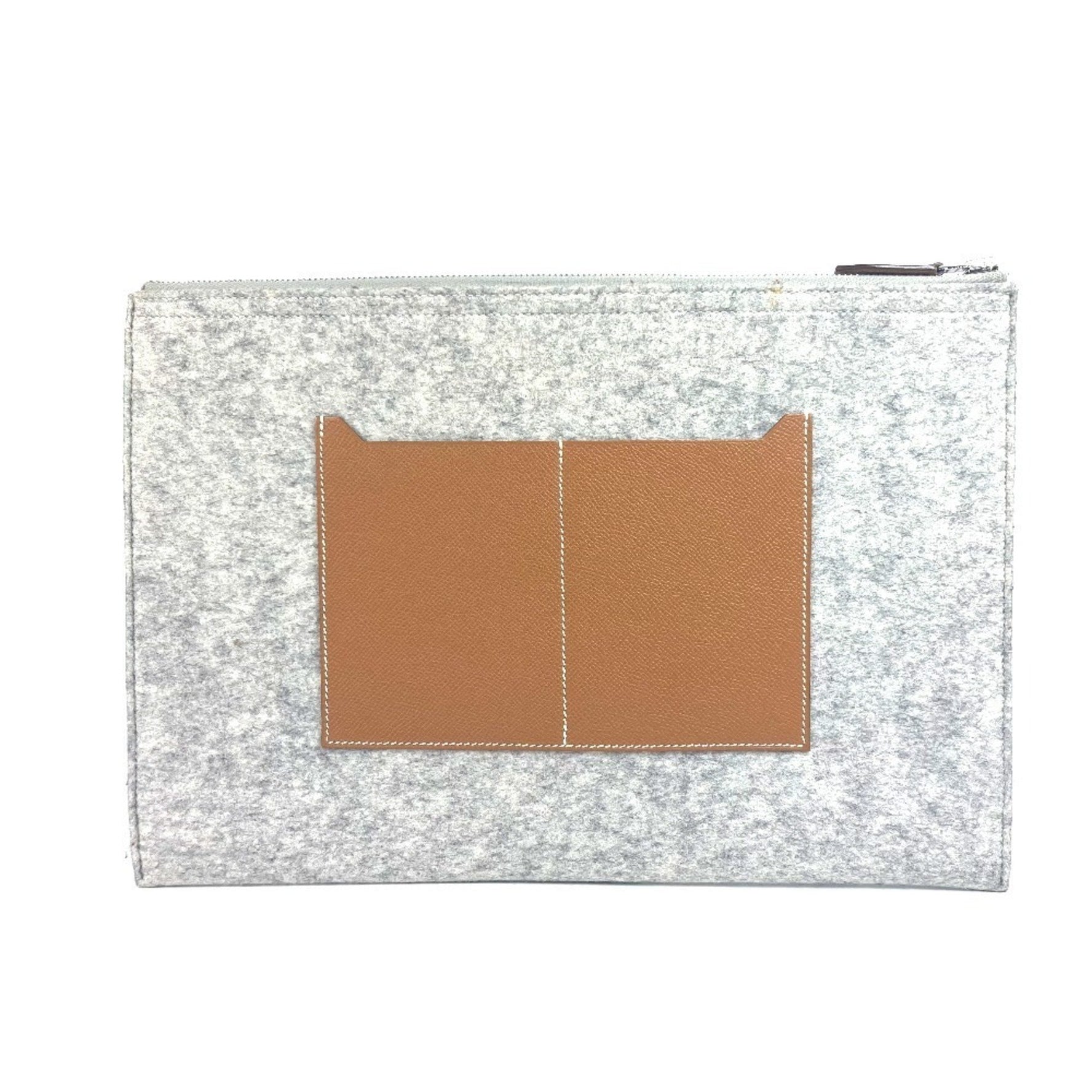 HERMES Toudou 37 Pouch/Clutch Bag in Felt and Leather, Men's Gray