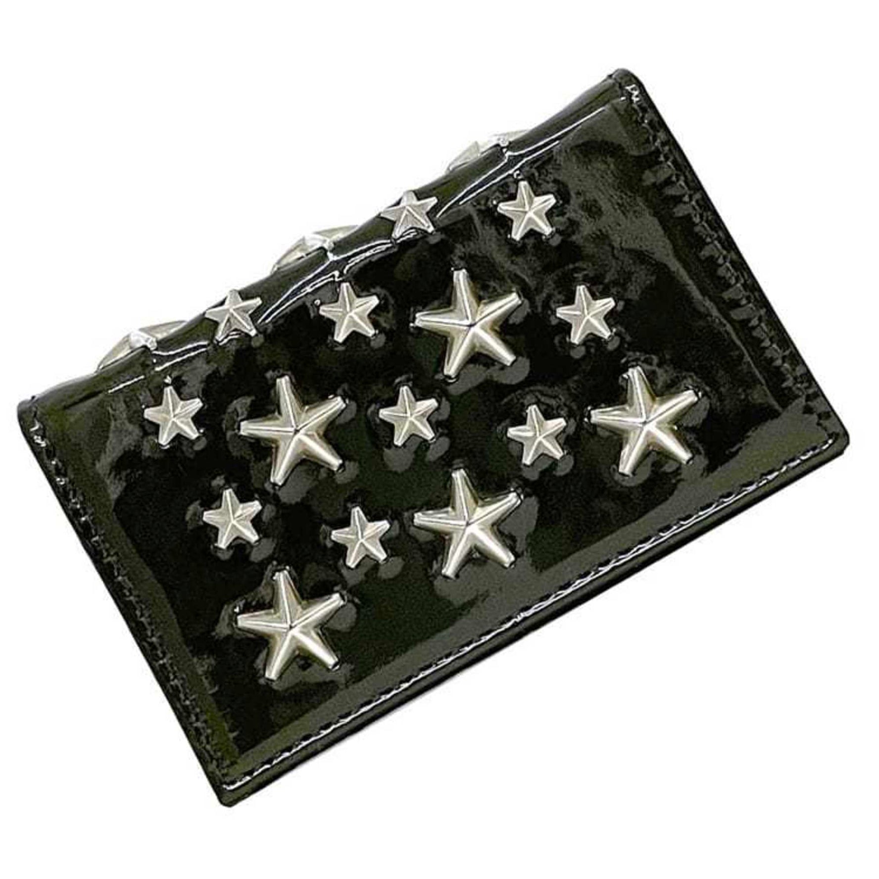 Jimmy Choo Business Card Case Khaki Green Patent Leather Studded Star Design