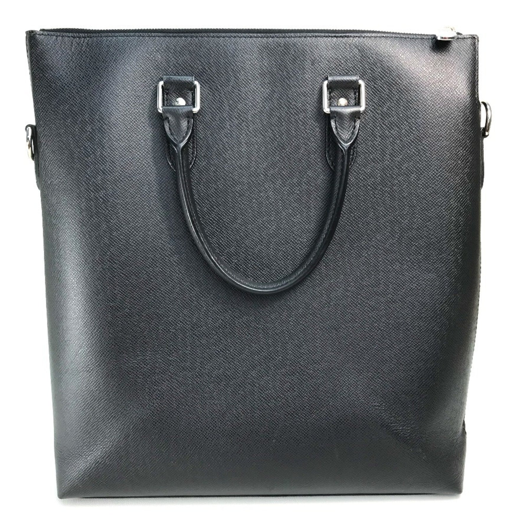 Louis Vuitton Taiga Anton Tote Shoulder Bag Handbag Leather Noir Black x Silver Hardware