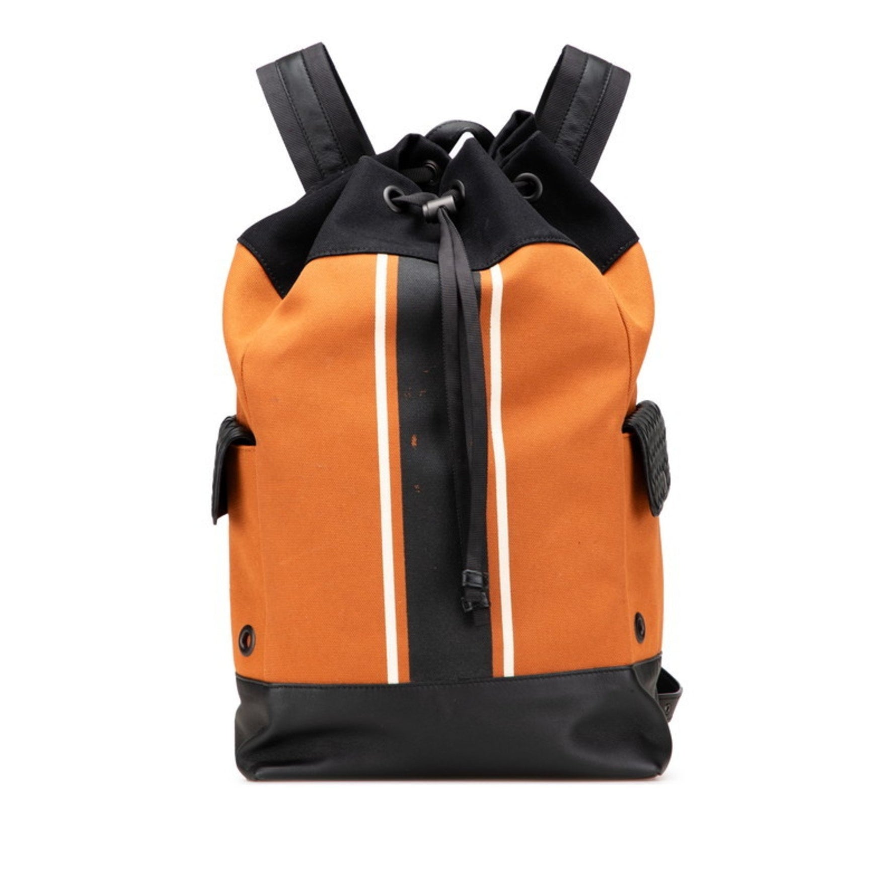 Bottega Veneta Intrecciato Backpack in Orange and Black Canvas Leather