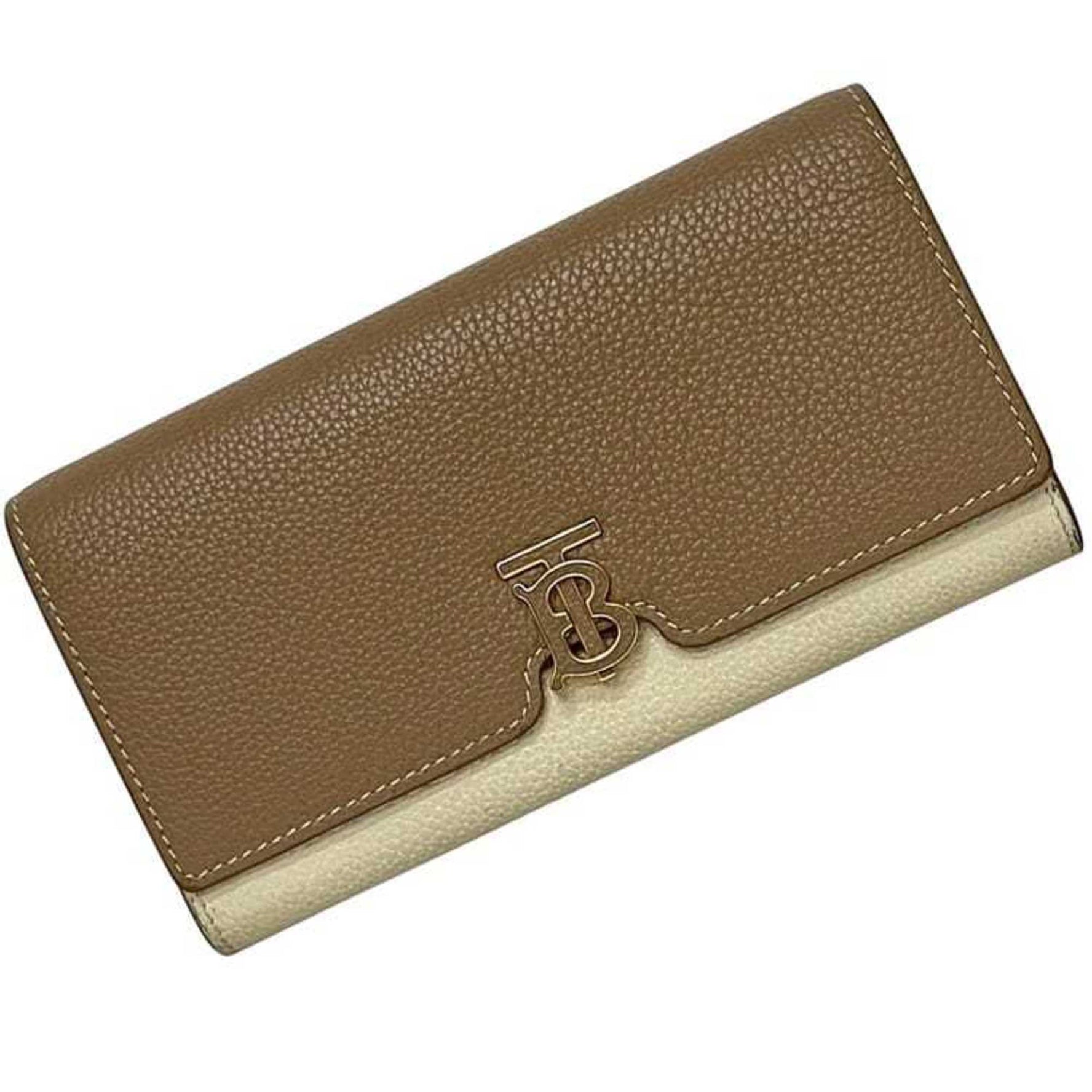 Burberry bifold long wallet beige brown TB 1 leather two-tone men's
