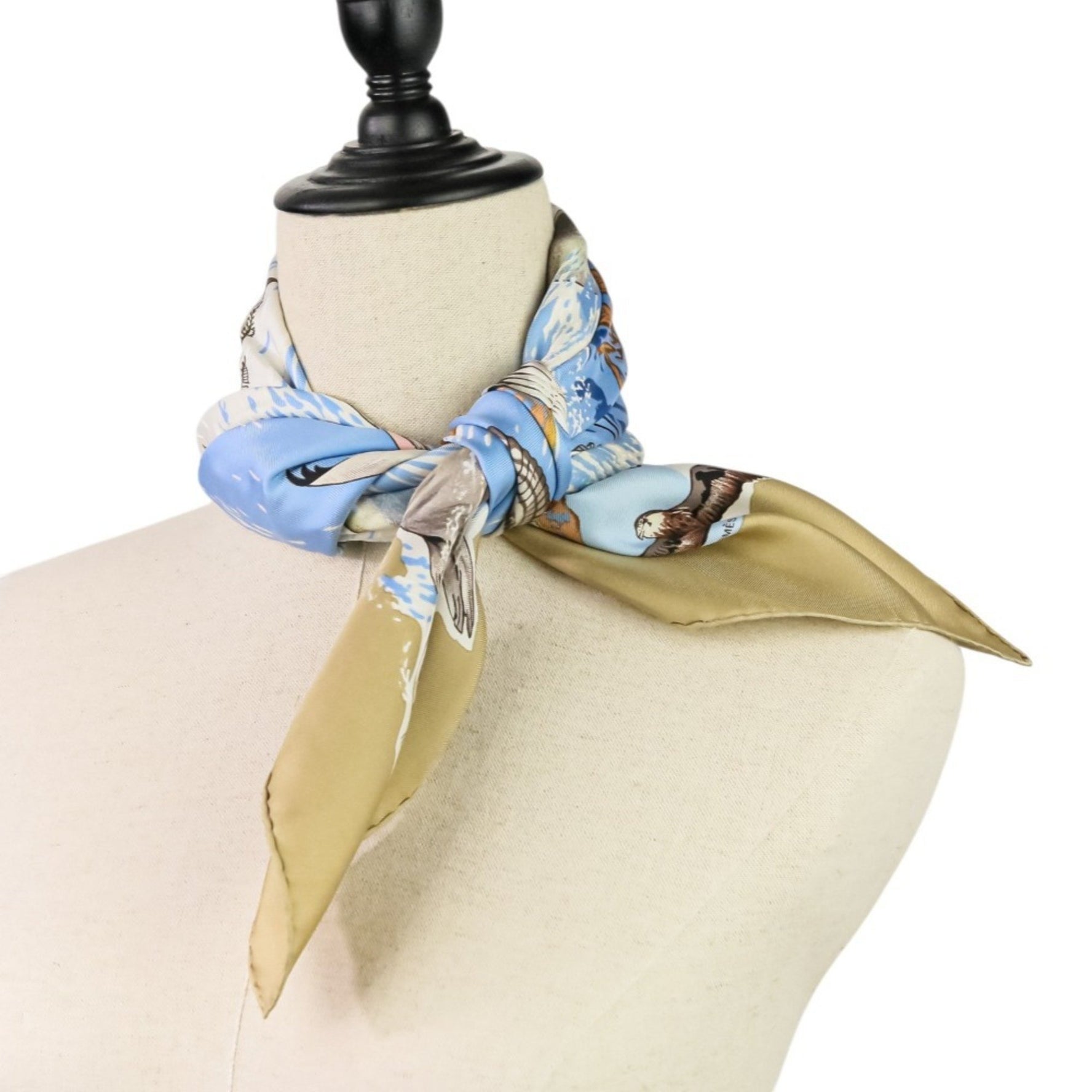 HERMES Carré 90 "Lavie Precieuse de la Mediterranee" (Precious Life of the Mediterranean) scarf/muffler in beige and blue