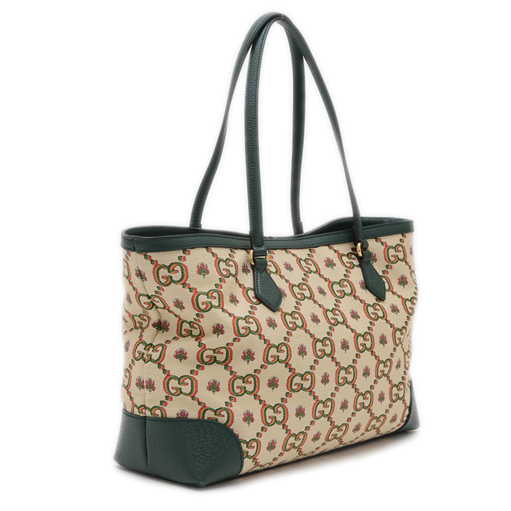 Gucci GG Canvas Anniversary Tote Bag Green Multicolor