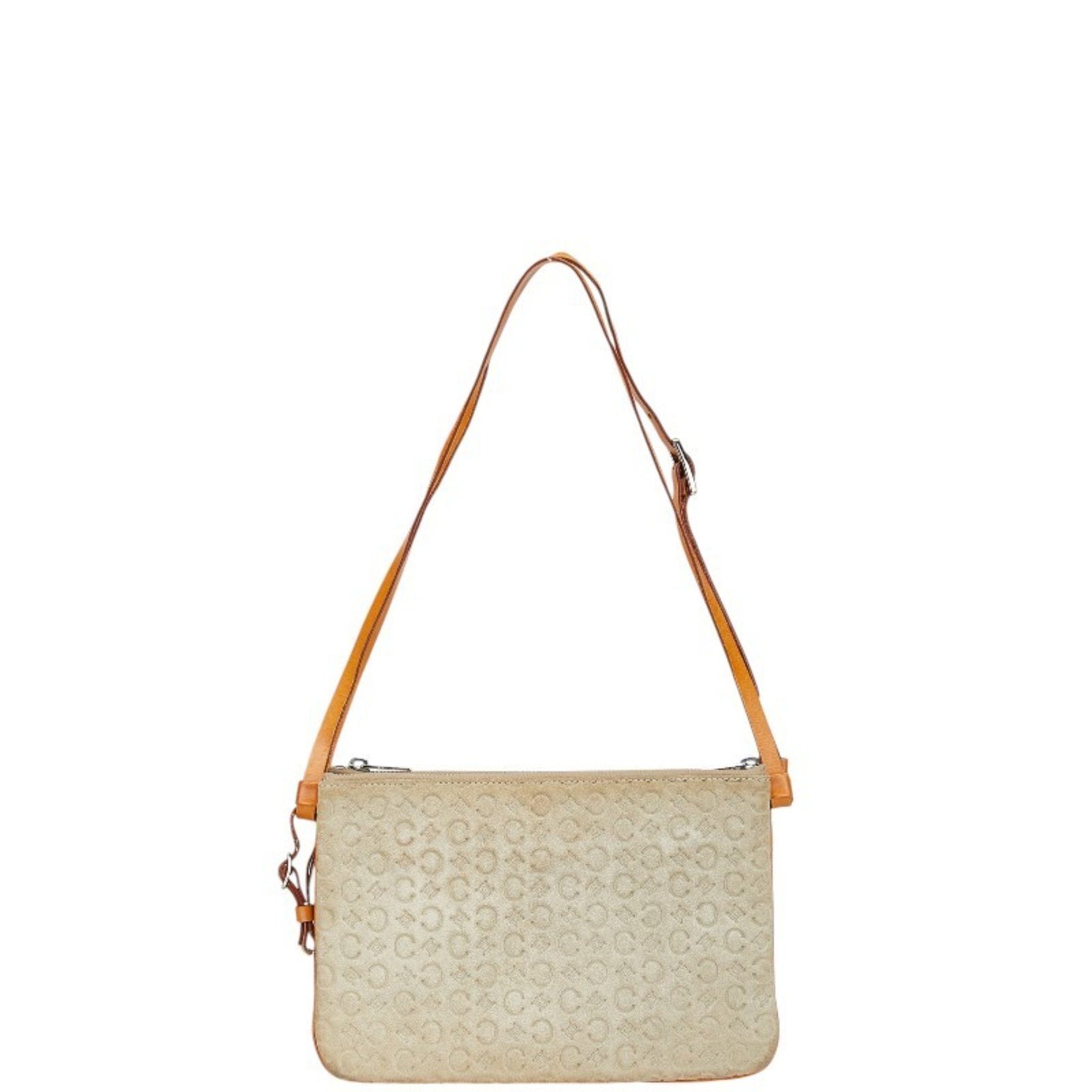 CELINE C Macadam Shoulder Bag Beige Brown Sweatshirt